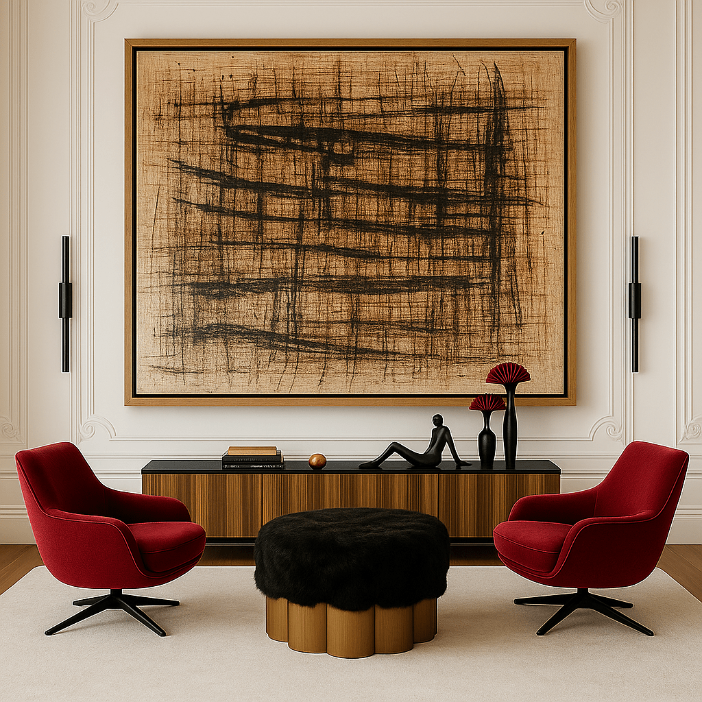 Canvas Print: Burnt Lines – Raw Minimalist Grid Art modern abstract canvas wall art by Rossetti Art – luxury interior design artwork for living room, bedroom, office – Contemporary Art for Sale contemporary art piece Contemporary art print