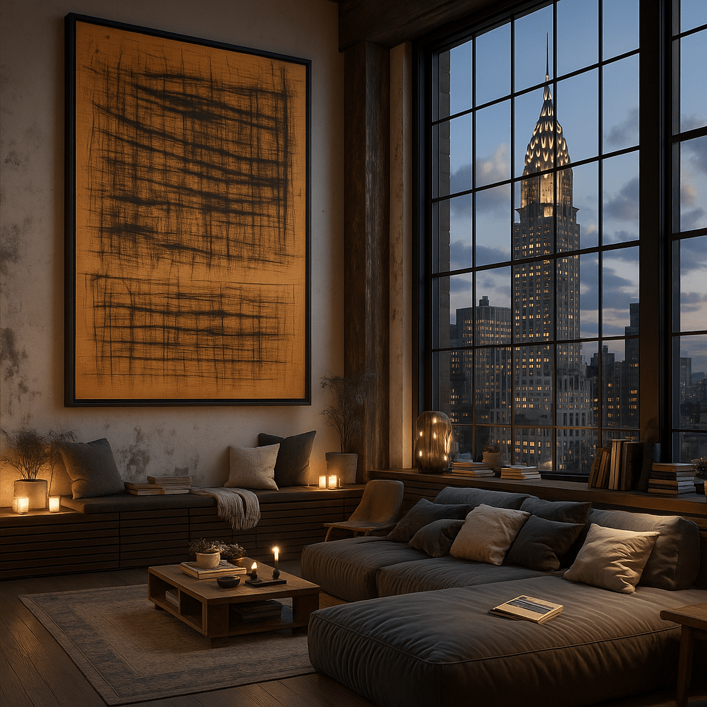 Canvas Print: Burnt Lines – Raw Minimalist Grid Art modern abstract canvas wall art by Rossetti Art – luxury interior design artwork for living room, bedroom, office – Contemporary Art for Sale contemporary art piece Contemporary art print