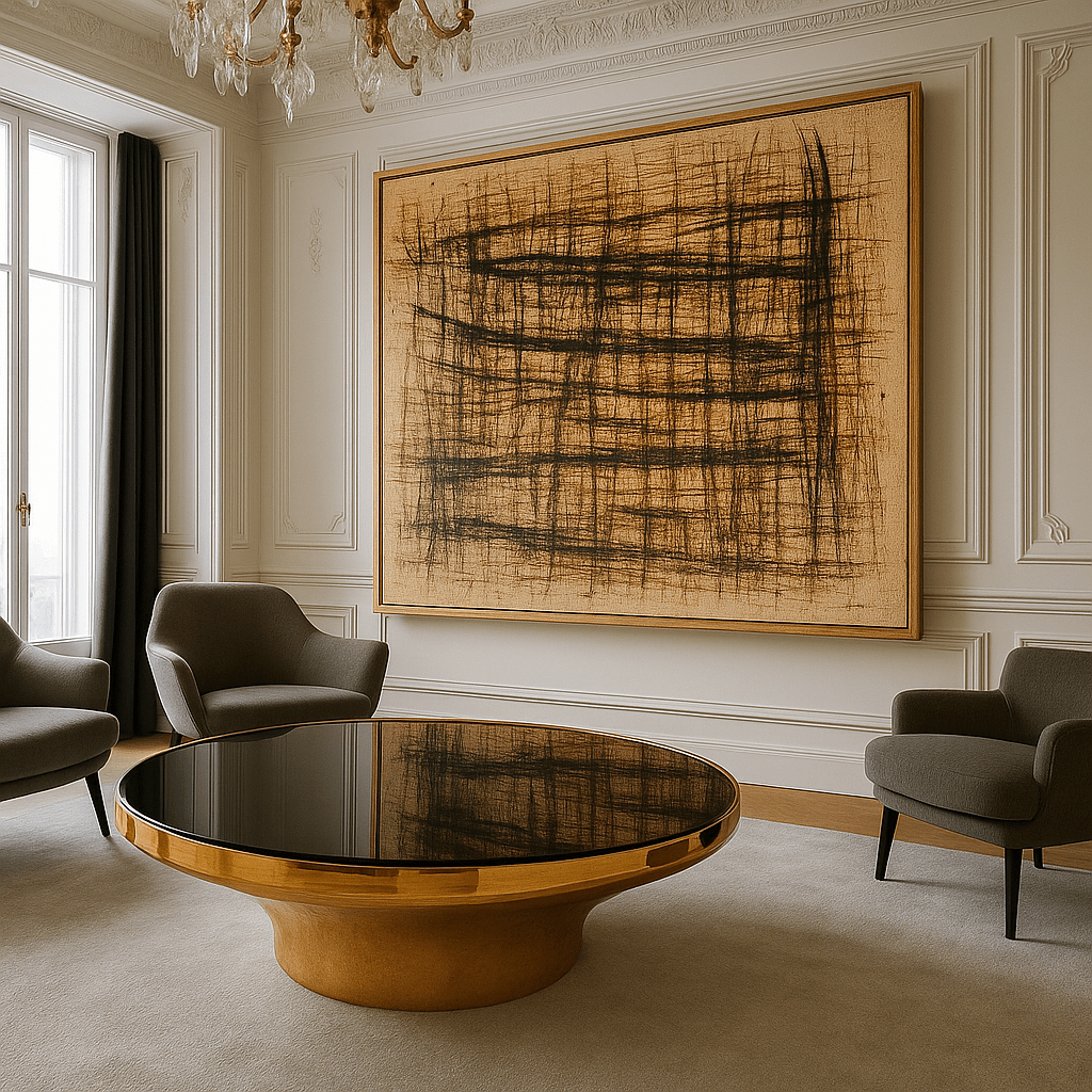 Canvas Print: Burnt Lines – Raw Minimalist Grid Art modern abstract canvas wall art by Rossetti Art – luxury interior design artwork for living room, bedroom, office – Contemporary Art for Sale contemporary art piece Contemporary art print