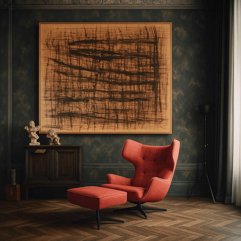 Canvas Print: Burnt Lines – Raw Minimalist Grid Art modern abstract canvas wall art by Rossetti Art – luxury interior design artwork for living room, bedroom, office – Contemporary Art for Sale contemporary art piece Contemporary art print