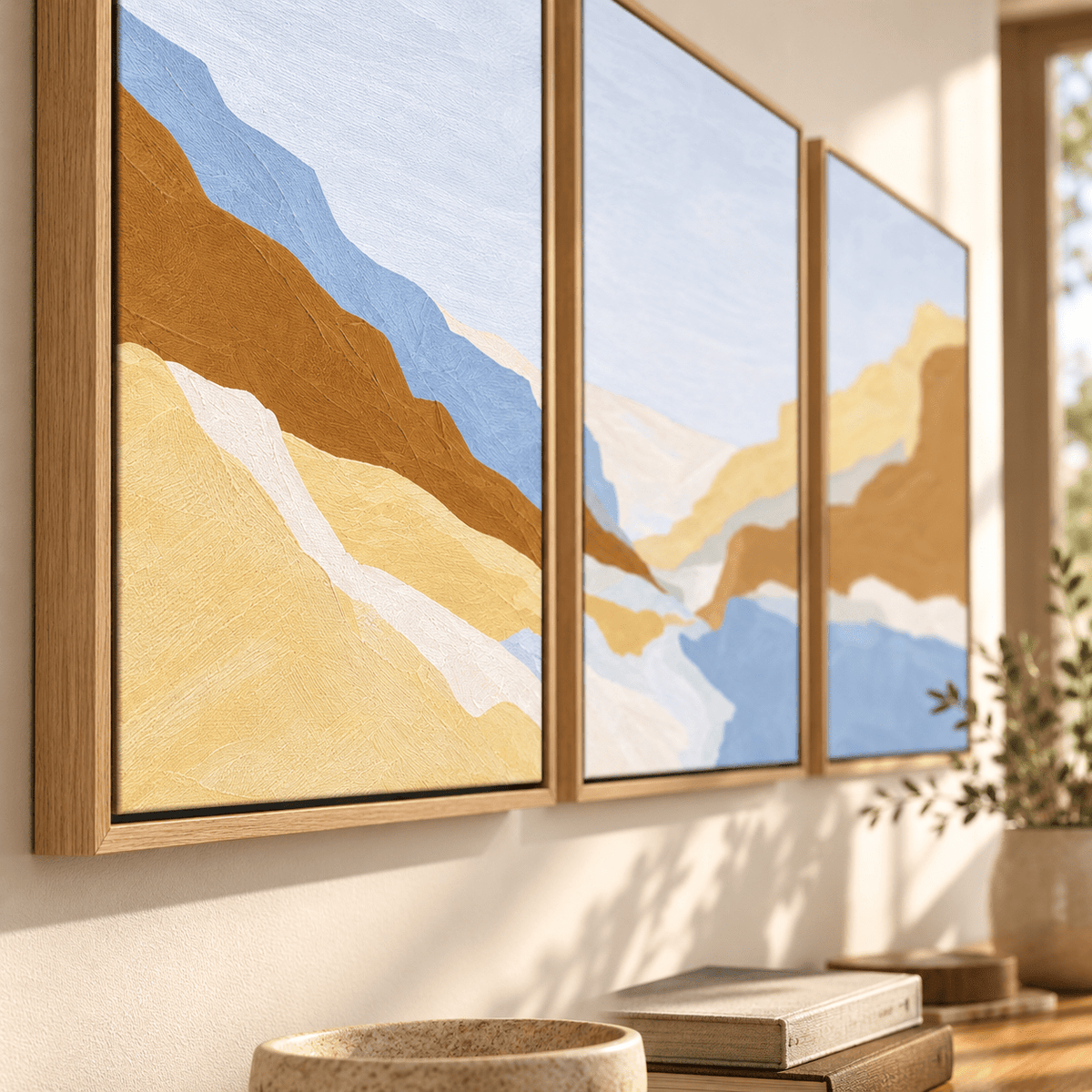 Canyon Wall Art – Canyon Light canvas print set of 3 by Rossetti Art, close-up of the canvas corner and floater frame