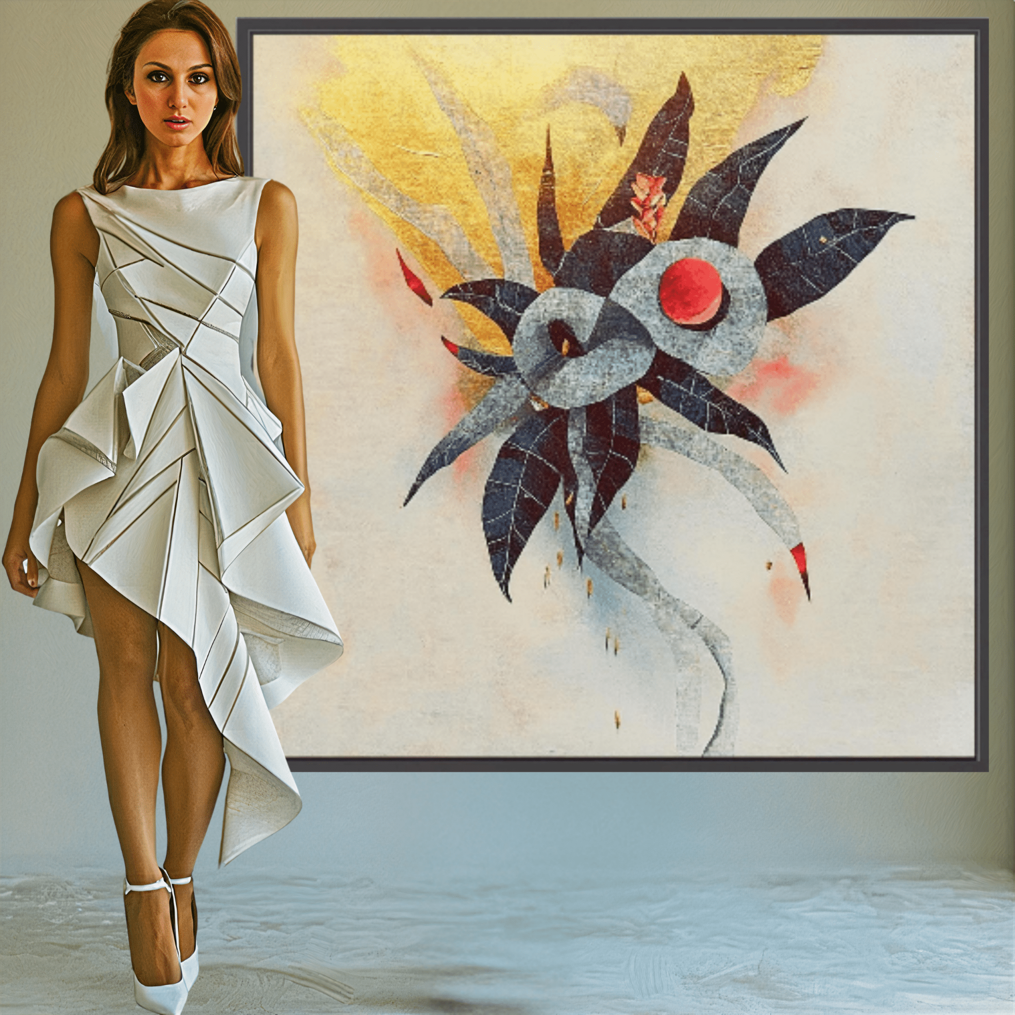 Canvas Print: Celestial Bloom - Abstract Botanical Wall Art modern abstract canvas wall art by Rossetti Art – luxury interior design artwork for living room, bedroom, office – abstract botanical wall art artistic nature print black and gold painting