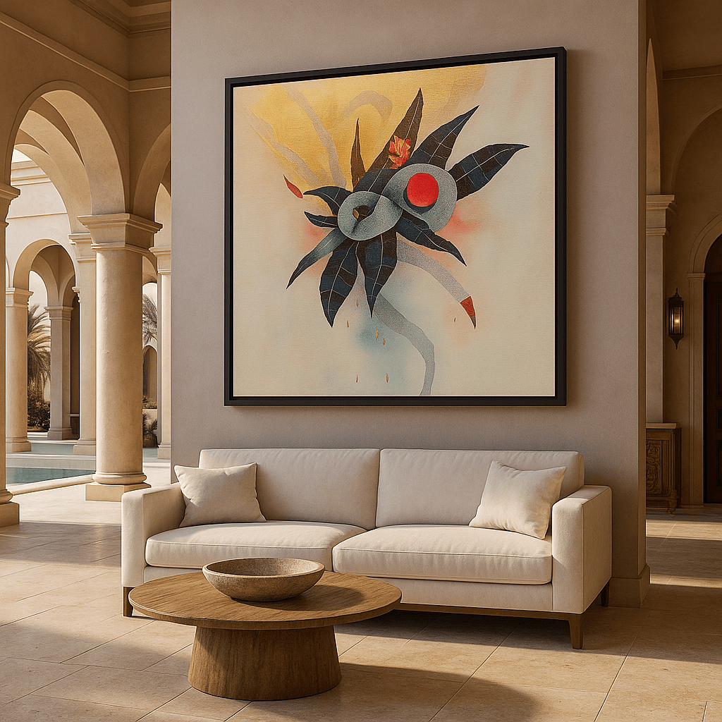 Canvas Print: Celestial Bloom - Abstract Botanical Wall Art modern abstract canvas wall art by Rossetti Art – luxury interior design artwork for living room, bedroom, office – abstract botanical wall art artistic nature print black and gold painting