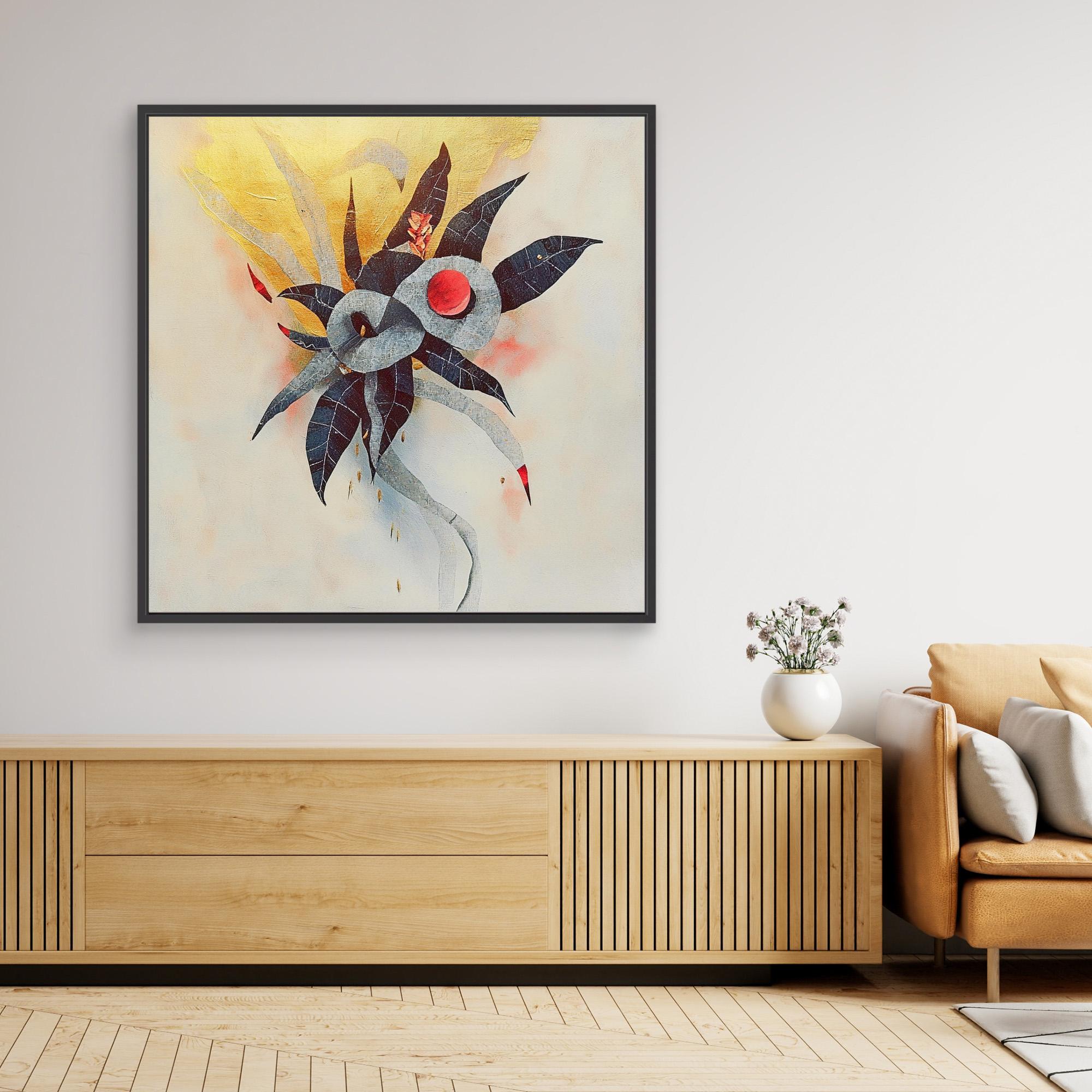 Canvas Print: Celestial Bloom - Abstract Botanical Wall Art modern abstract canvas wall art by Rossetti Art – luxury interior design artwork for living room, bedroom, office – abstract botanical wall art artistic nature print black and gold painting