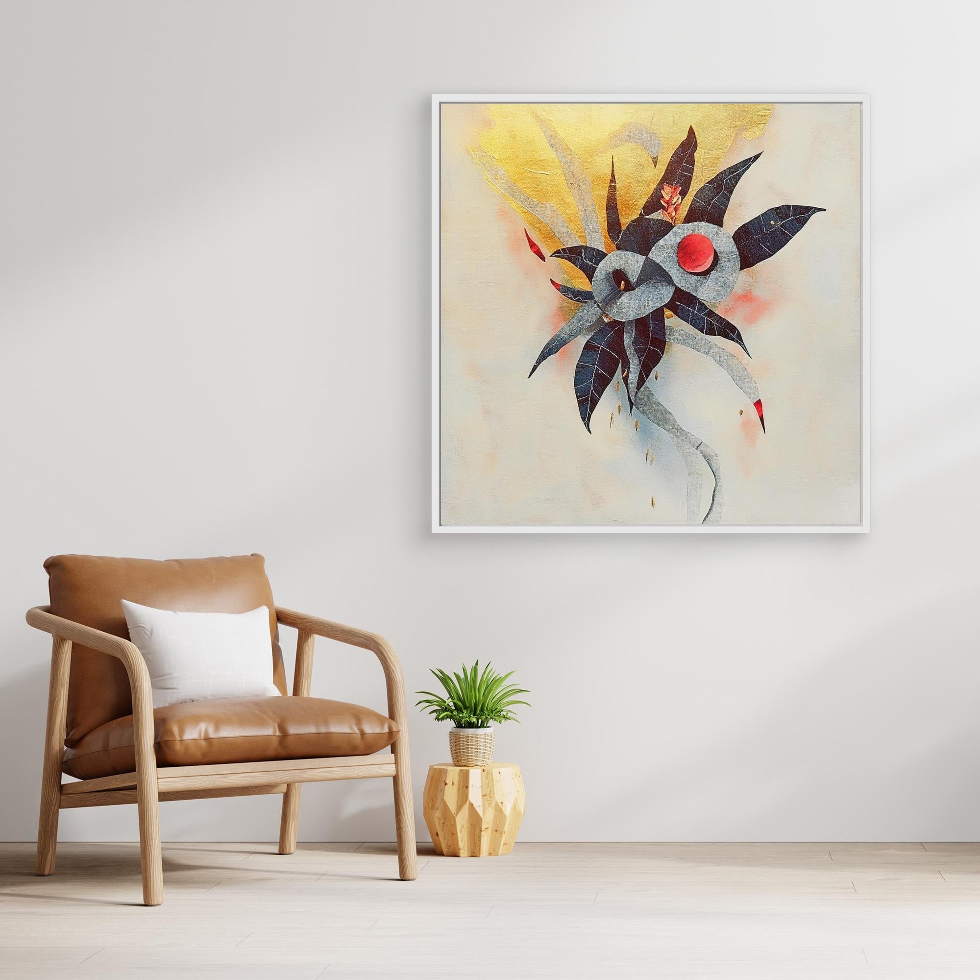 Canvas Print: Celestial Bloom - Abstract Botanical Wall Art modern abstract canvas wall art by Rossetti Art – luxury interior design artwork for living room, bedroom, office – abstract botanical wall art artistic nature print black and gold painting