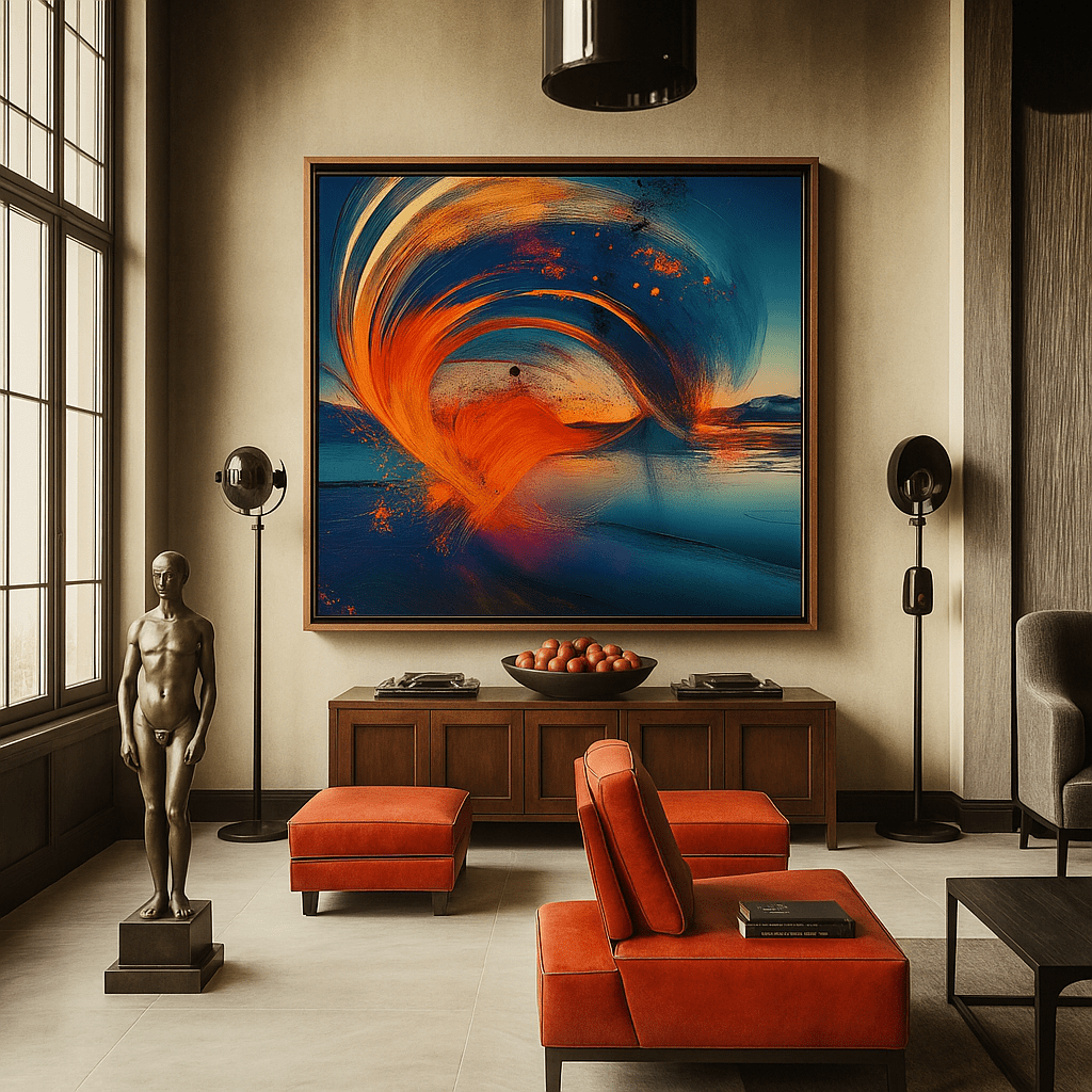 Canvas Print : Celestial Cascade - Abstract Swirl Landscape Art modern abstract canvas wall art by Rossetti Art – luxury interior design artwork for living room, bedroom, office – Abstract Swirl Art Celestial Art Contemporary Canvas Art