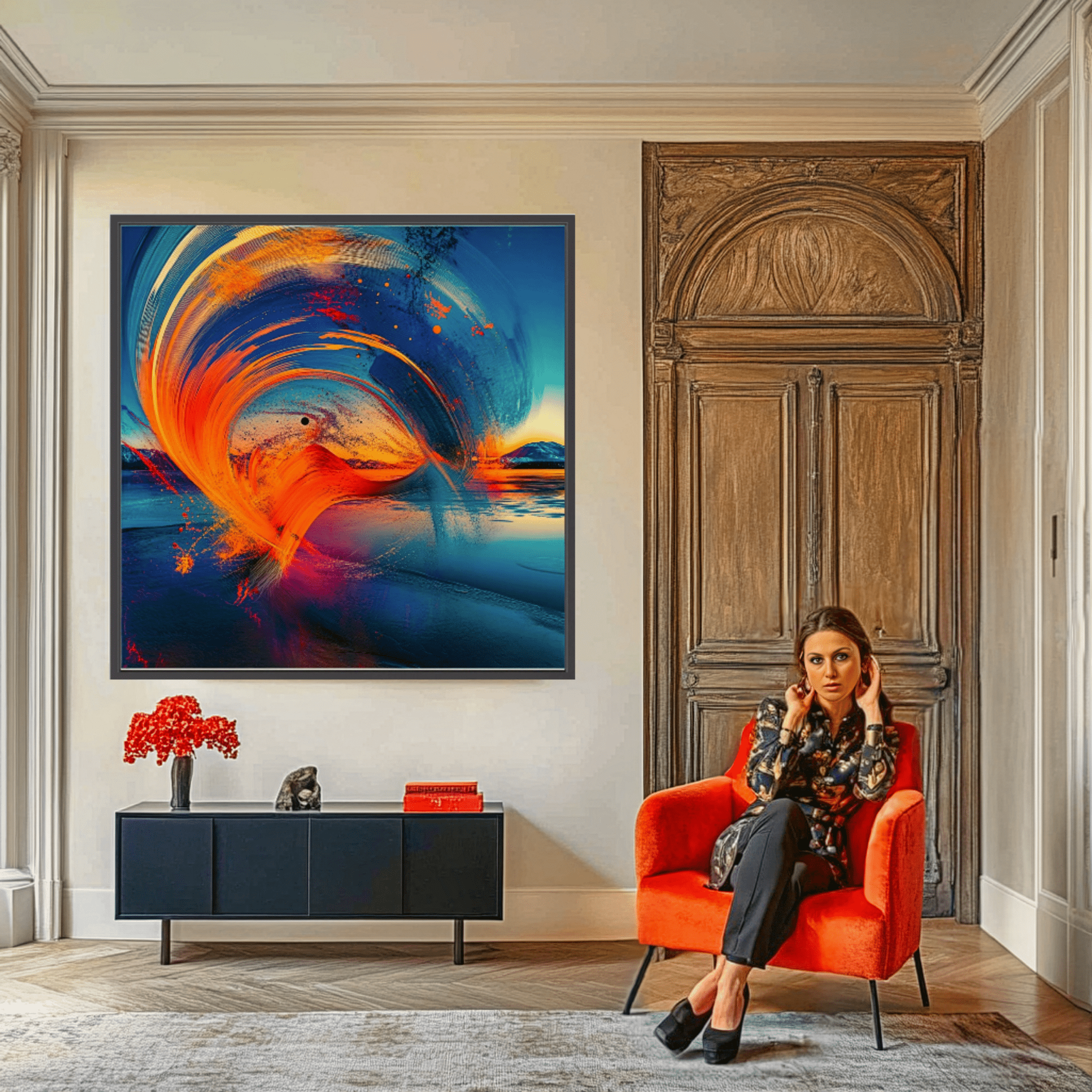 Canvas Print : Celestial Cascade - Abstract Swirl Landscape Art modern abstract canvas wall art by Rossetti Art – luxury interior design artwork for living room, bedroom, office – Abstract Swirl Art Celestial Art Contemporary Canvas Art