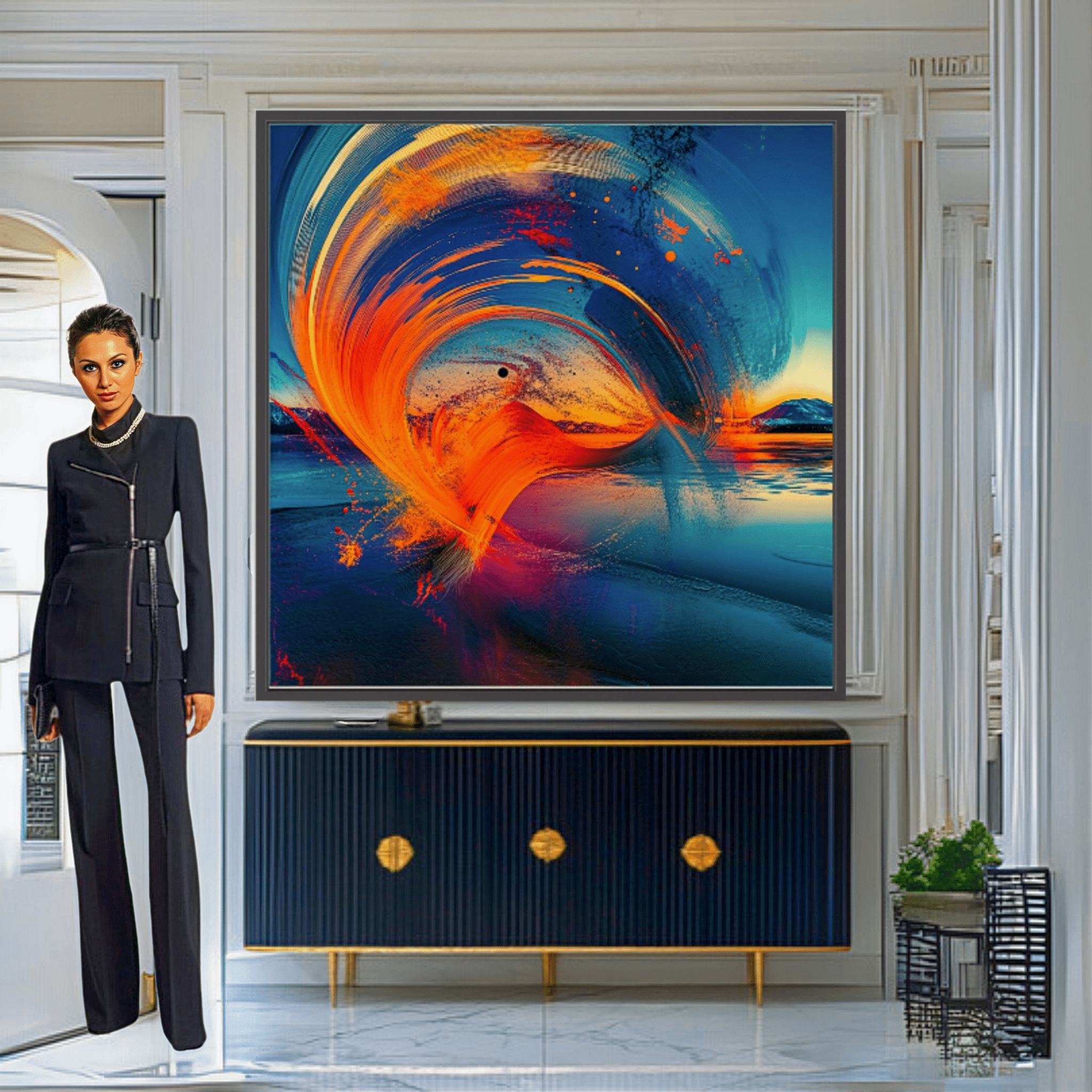 Canvas Print : Celestial Cascade - Abstract Swirl Landscape Art modern abstract canvas wall art by Rossetti Art – luxury interior design artwork for living room, bedroom, office – Abstract Swirl Art Celestial Art Contemporary Canvas Art