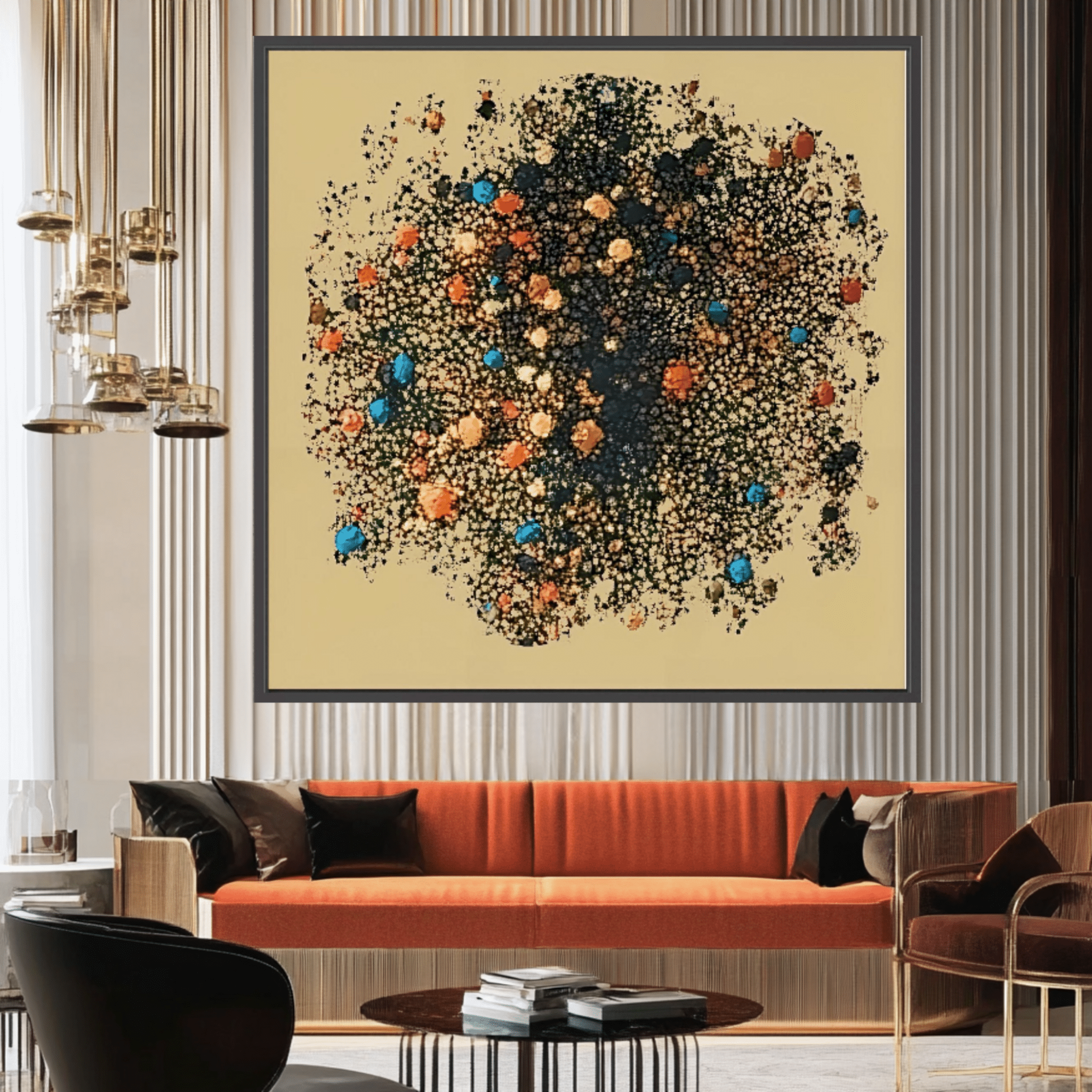 Canvas Print: "Celestial Dust" - Abstract Cosmic Art modern abstract canvas wall art by Rossetti Art – luxury interior design artwork for living room, bedroom, office – Black and Gold Artistic Print Cosmic Abstract Canvas Earthy Tone Wall Art