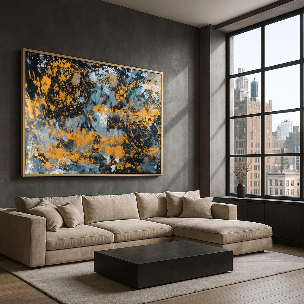 Canvas Print : Celestial Ember – Abstract Expressionist Canvas Print for Luxury Interiors | Rossetti Art