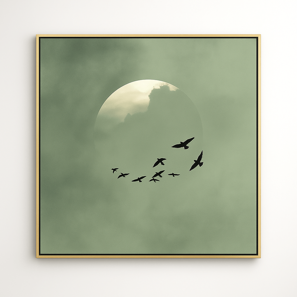 Canvas Print: Celestial Migration – Minimalist Bird Canvas Print for Modern Interiors modern abstract canvas wall art by Rossetti Art – luxury interior design artwork for living room, bedroom, office – abstract wall art canvas print art Chiara Rossetti