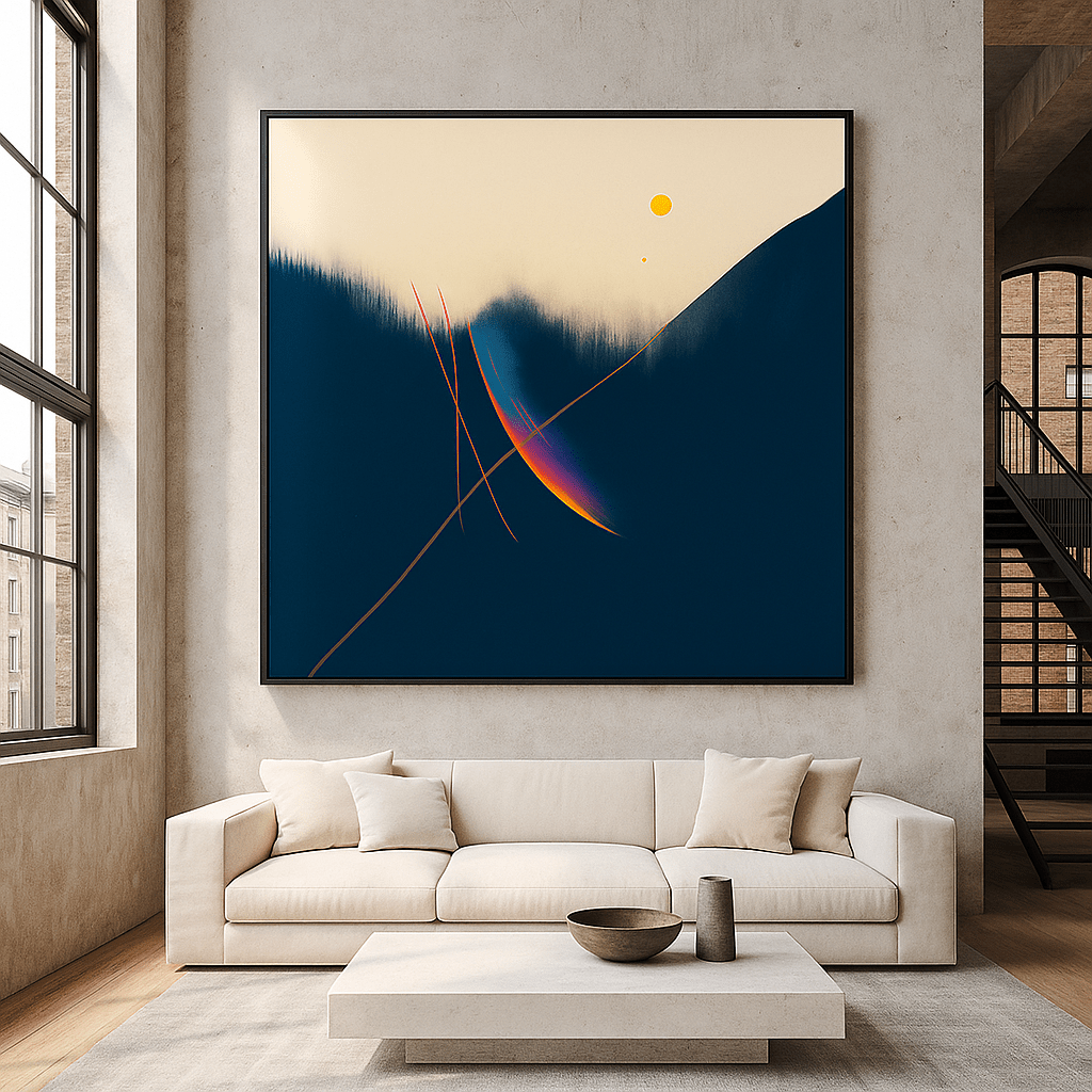 Canvas Print: Celestial Motion - Indigo and Gold Modern Wall Art for Elegant Interiors modern abstract canvas wall art by Rossetti Art – luxury interior design artwork for living room, bedroom, office – abstract wall art canvas print art Chiara Rossetti