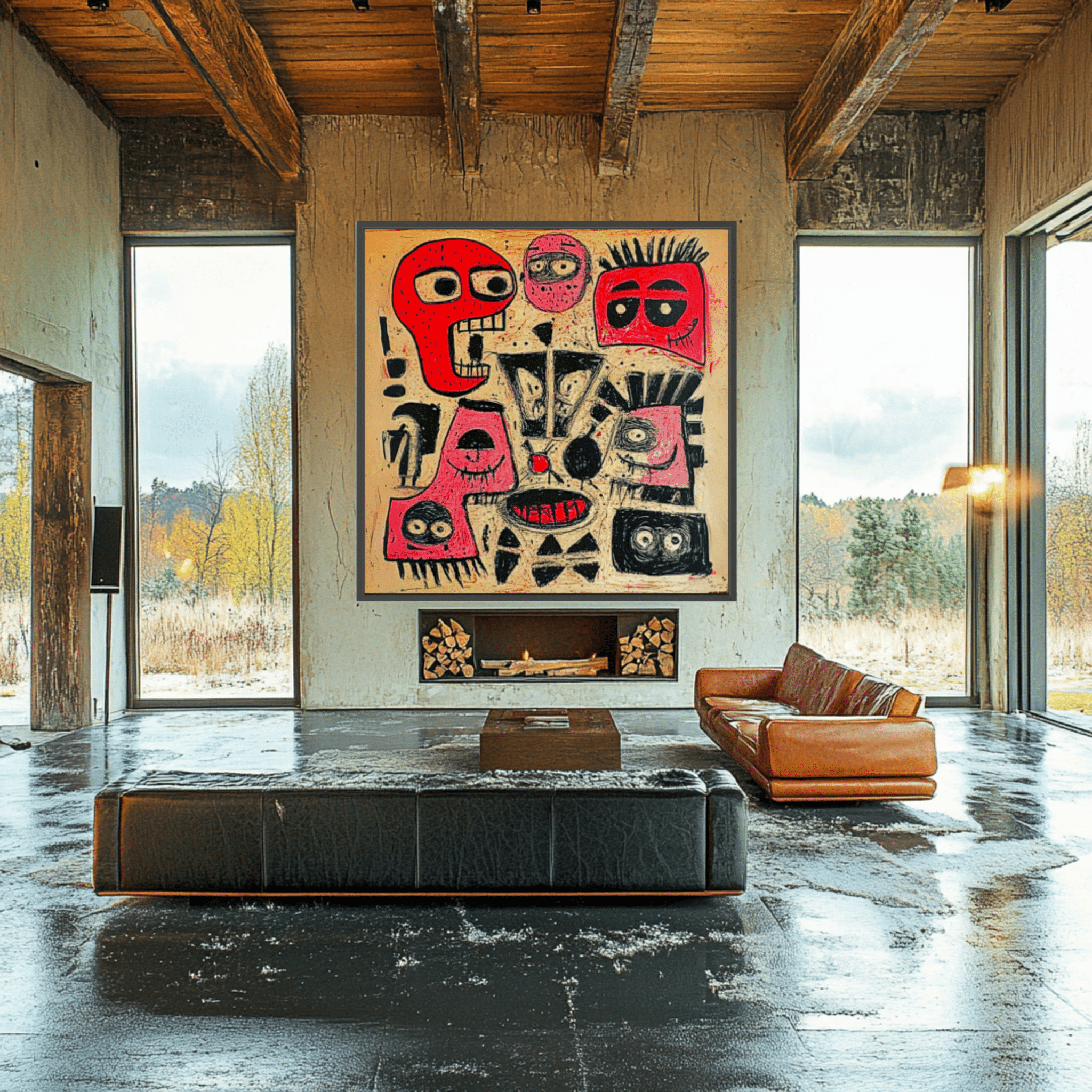 Canvas Print: Chaos of Expressions - Abstract Faces Art modern abstract canvas wall art by Rossetti Art – luxury interior design artwork for living room, bedroom, office – Contemporary Abstract Design Kids room decor Minimalist Art for Sale