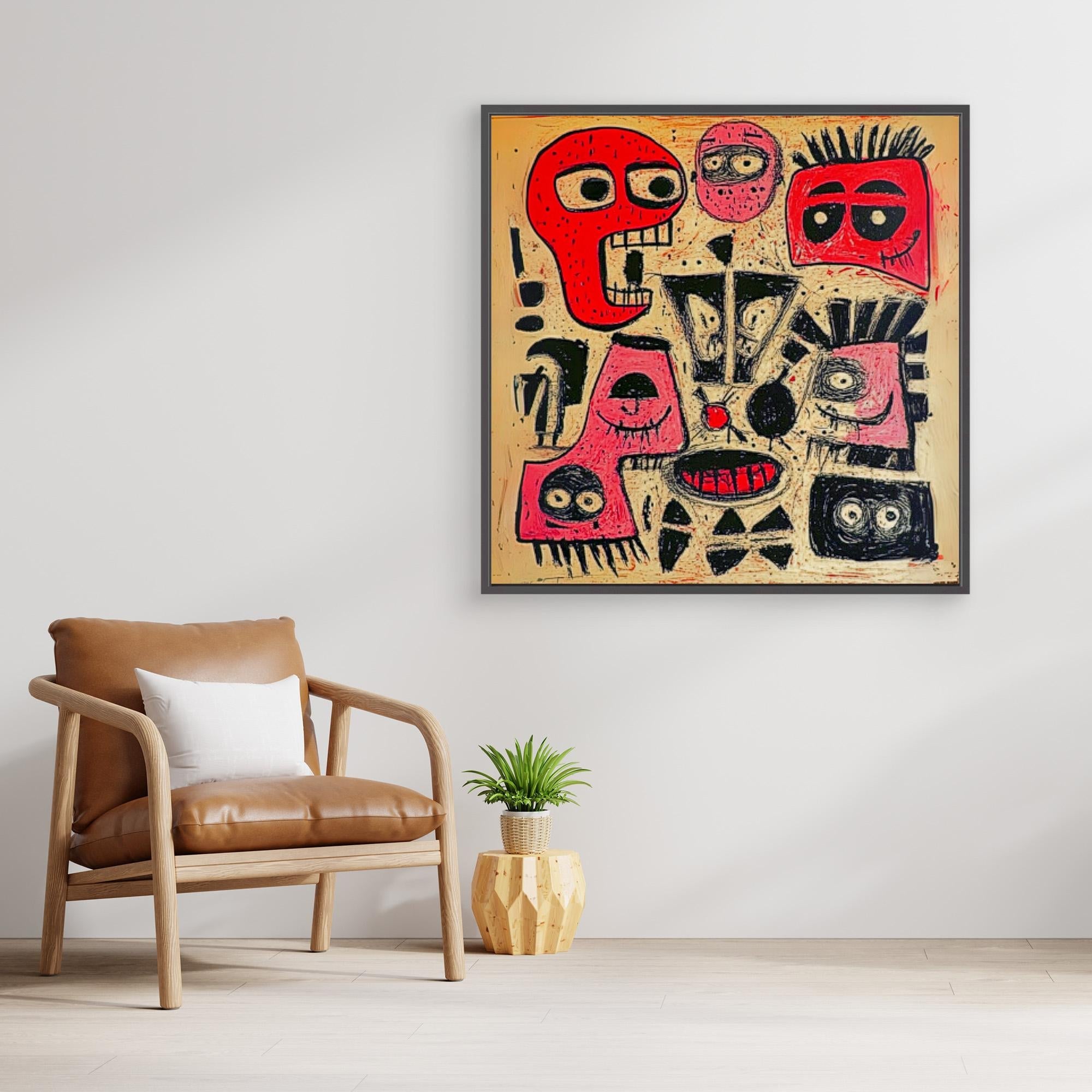 Canvas Print: Chaos of Expressions - Abstract Faces Art modern abstract canvas wall art by Rossetti Art – luxury interior design artwork for living room, bedroom, office – Contemporary Abstract Design Kids room decor Minimalist Art for Sale