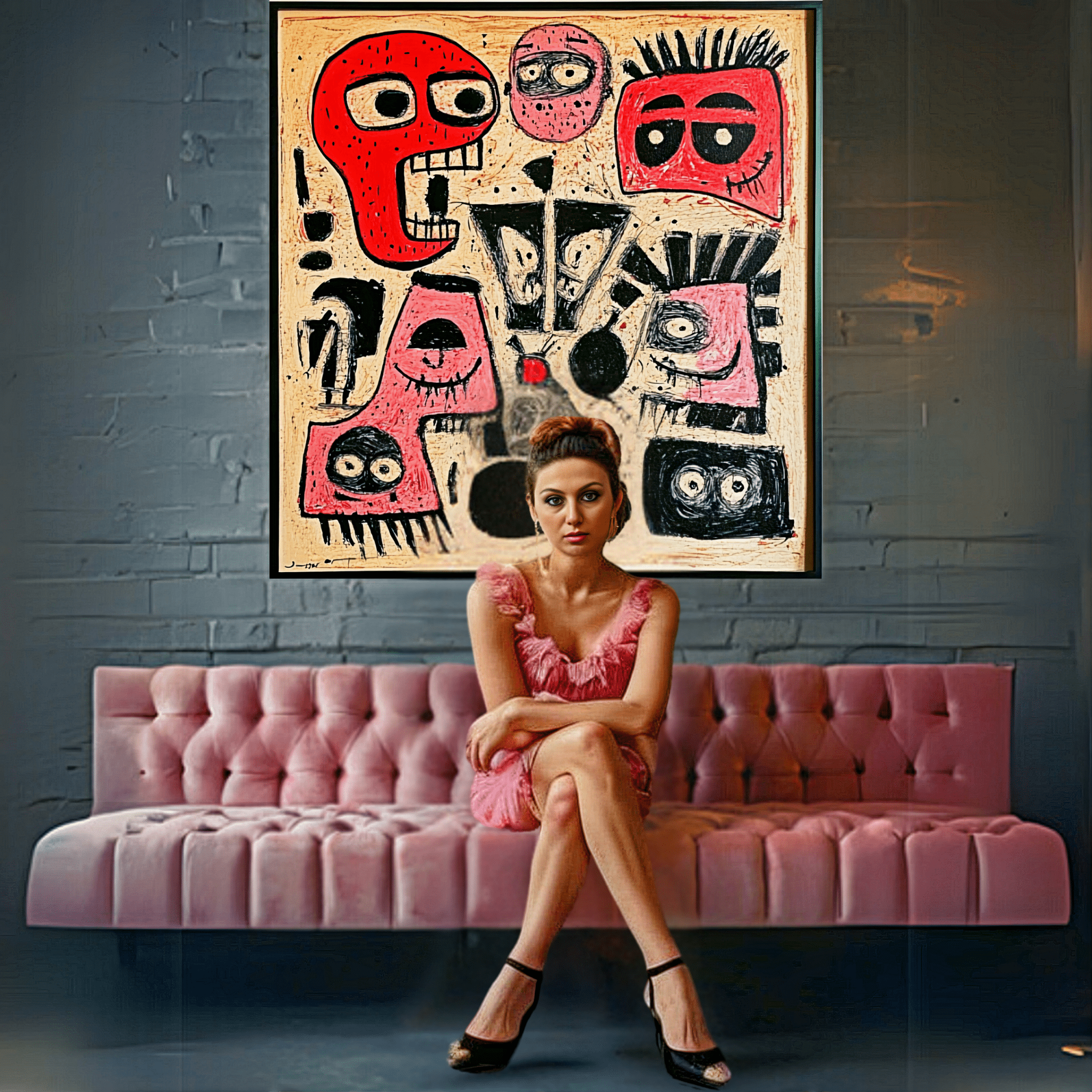 Canvas Print: Chaos of Expressions - Abstract Faces Art modern abstract canvas wall art by Rossetti Art – luxury interior design artwork for living room, bedroom, office – Contemporary Abstract Design Kids room decor Minimalist Art for Sale