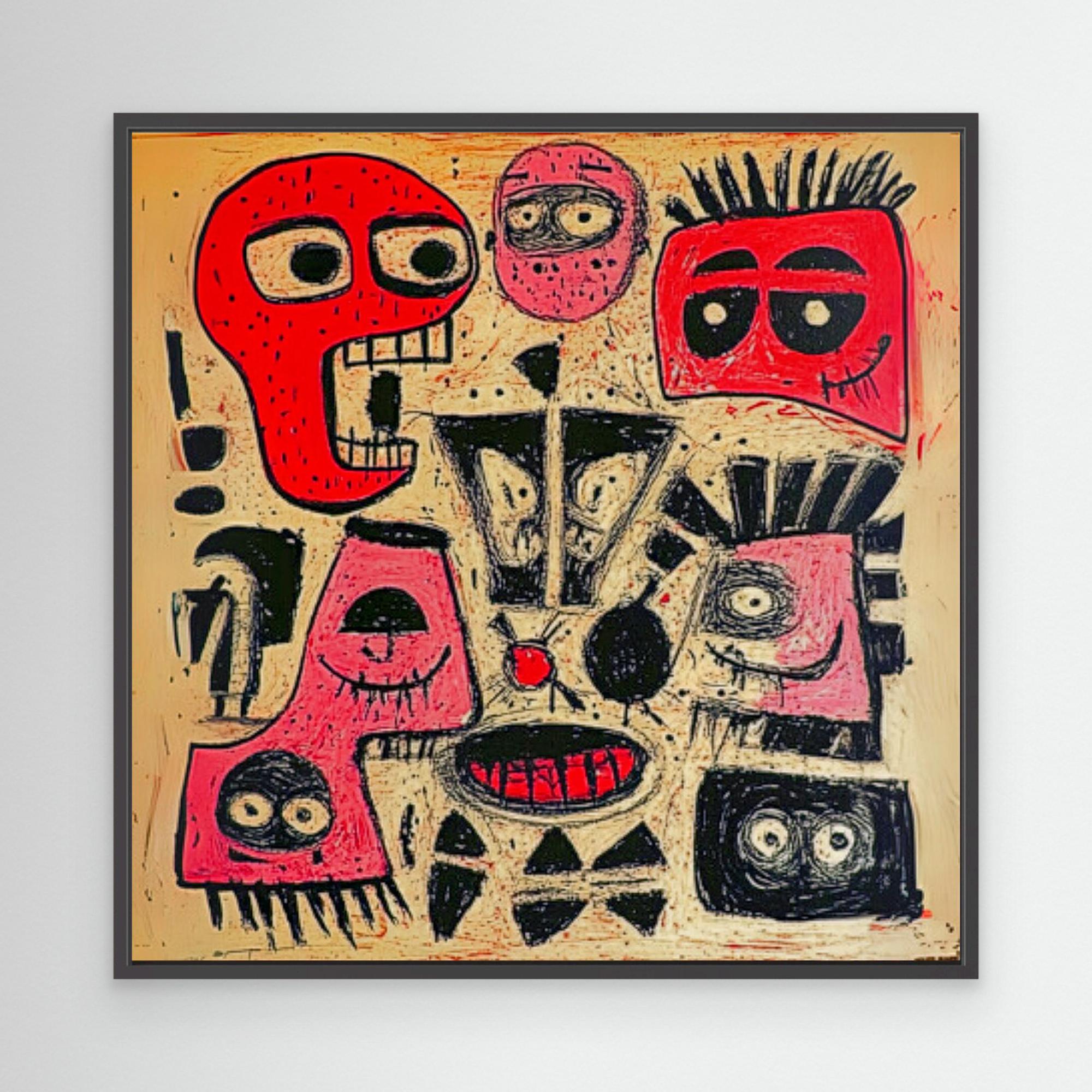 Canvas Print: Chaos of Expressions - Abstract Faces Art modern abstract canvas wall art by Rossetti Art – luxury interior design artwork for living room, bedroom, office – Contemporary Abstract Design Kids room decor Minimalist Art for Sale