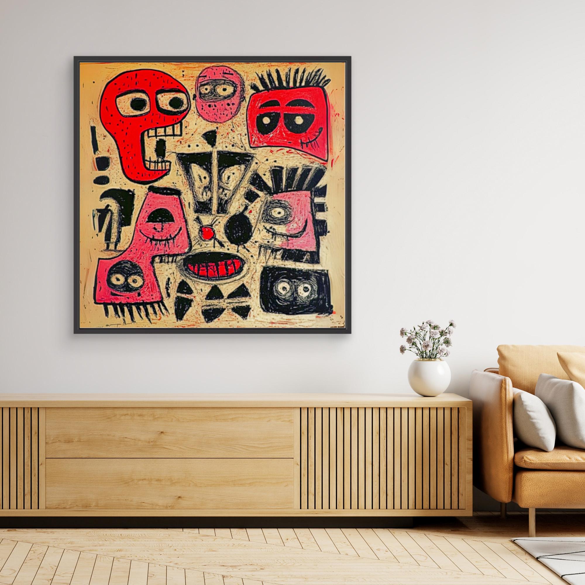 Canvas Print: Chaos of Expressions - Abstract Faces Art modern abstract canvas wall art by Rossetti Art – luxury interior design artwork for living room, bedroom, office – Contemporary Abstract Design Kids room decor Minimalist Art for Sale