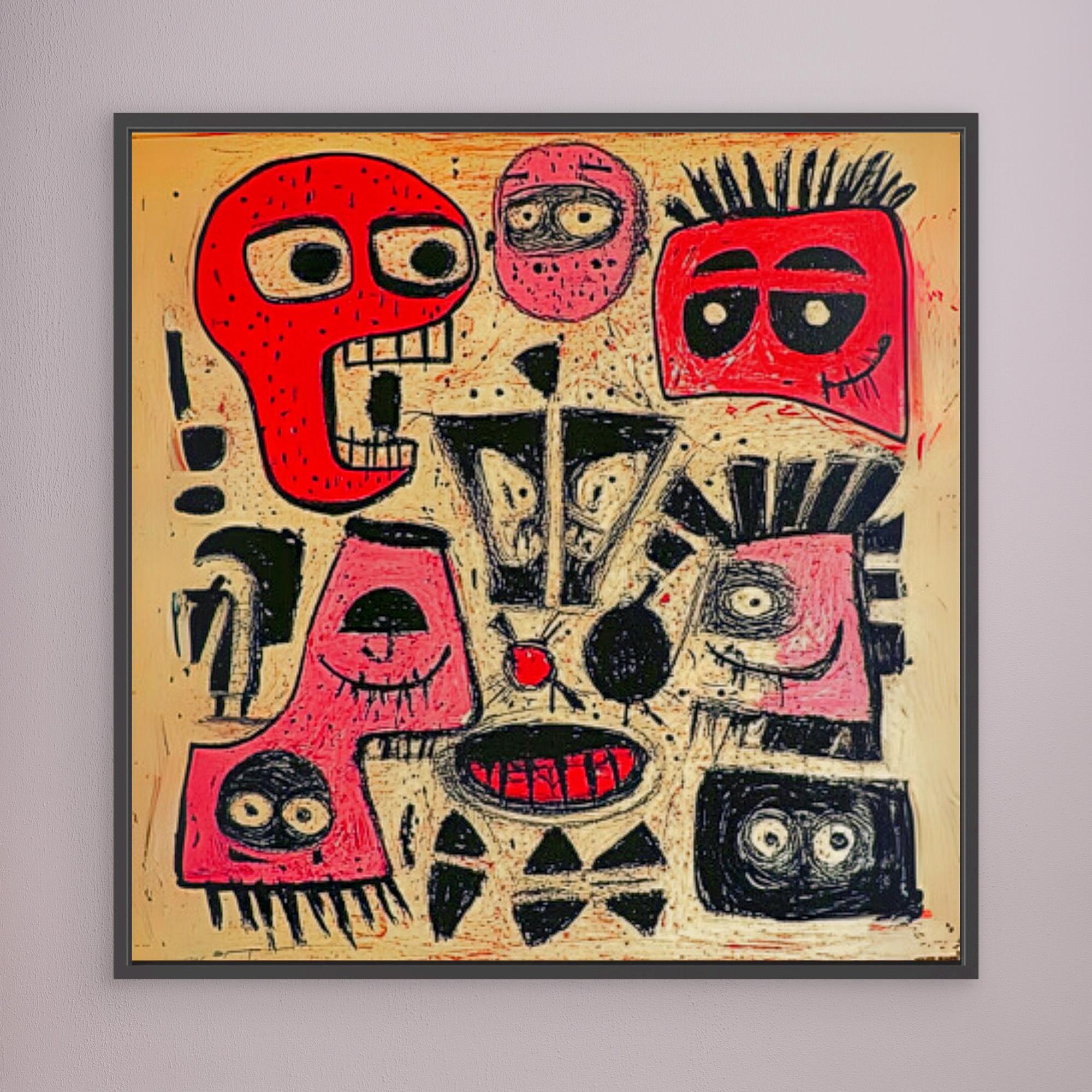 Canvas Print: Chaos of Expressions - Abstract Faces Art modern abstract canvas wall art by Rossetti Art – luxury interior design artwork for living room, bedroom, office – Contemporary Abstract Design Kids room decor Minimalist Art for Sale