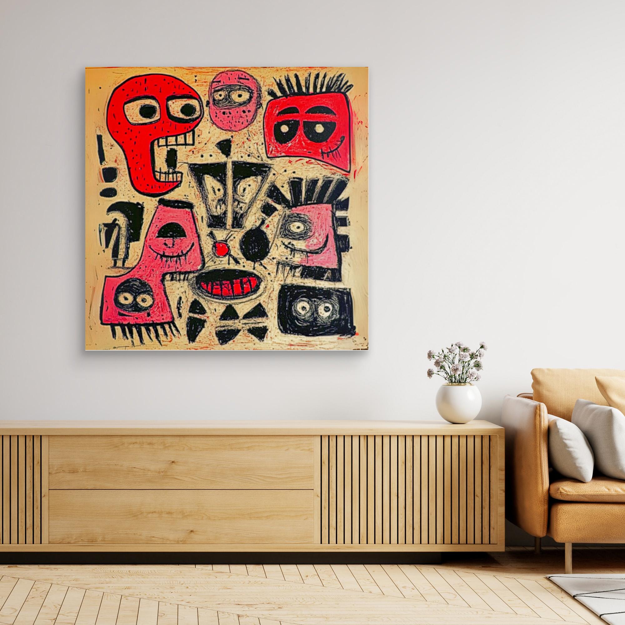 Canvas Print: Chaos of Expressions - Abstract Faces Art modern abstract canvas wall art by Rossetti Art – luxury interior design artwork for living room, bedroom, office – Contemporary Abstract Design Kids room decor Minimalist Art for Sale