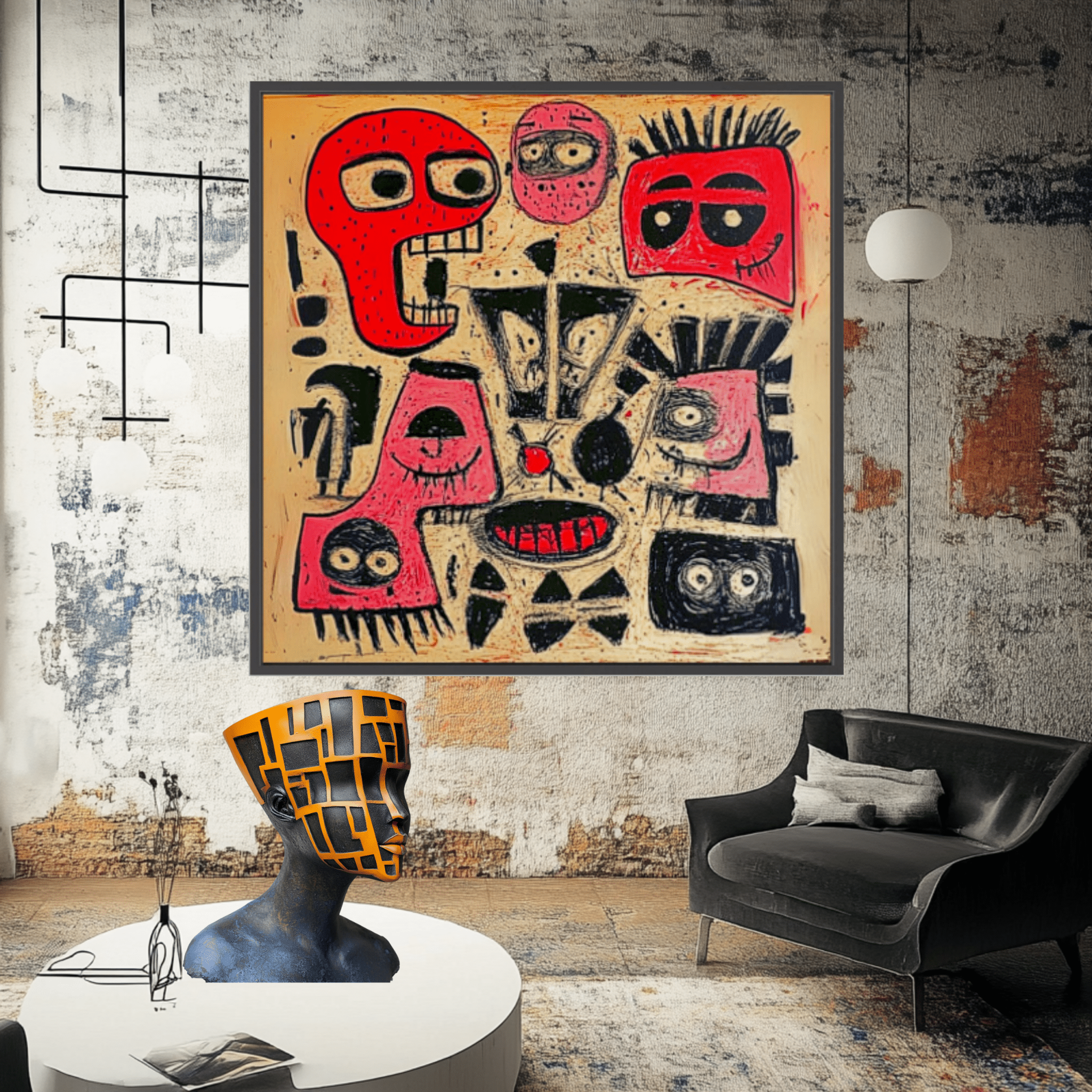 Canvas Print: Chaos of Expressions - Abstract Faces Art modern abstract canvas wall art by Rossetti Art – luxury interior design artwork for living room, bedroom, office – Contemporary Abstract Design Kids room decor Minimalist Art for Sale