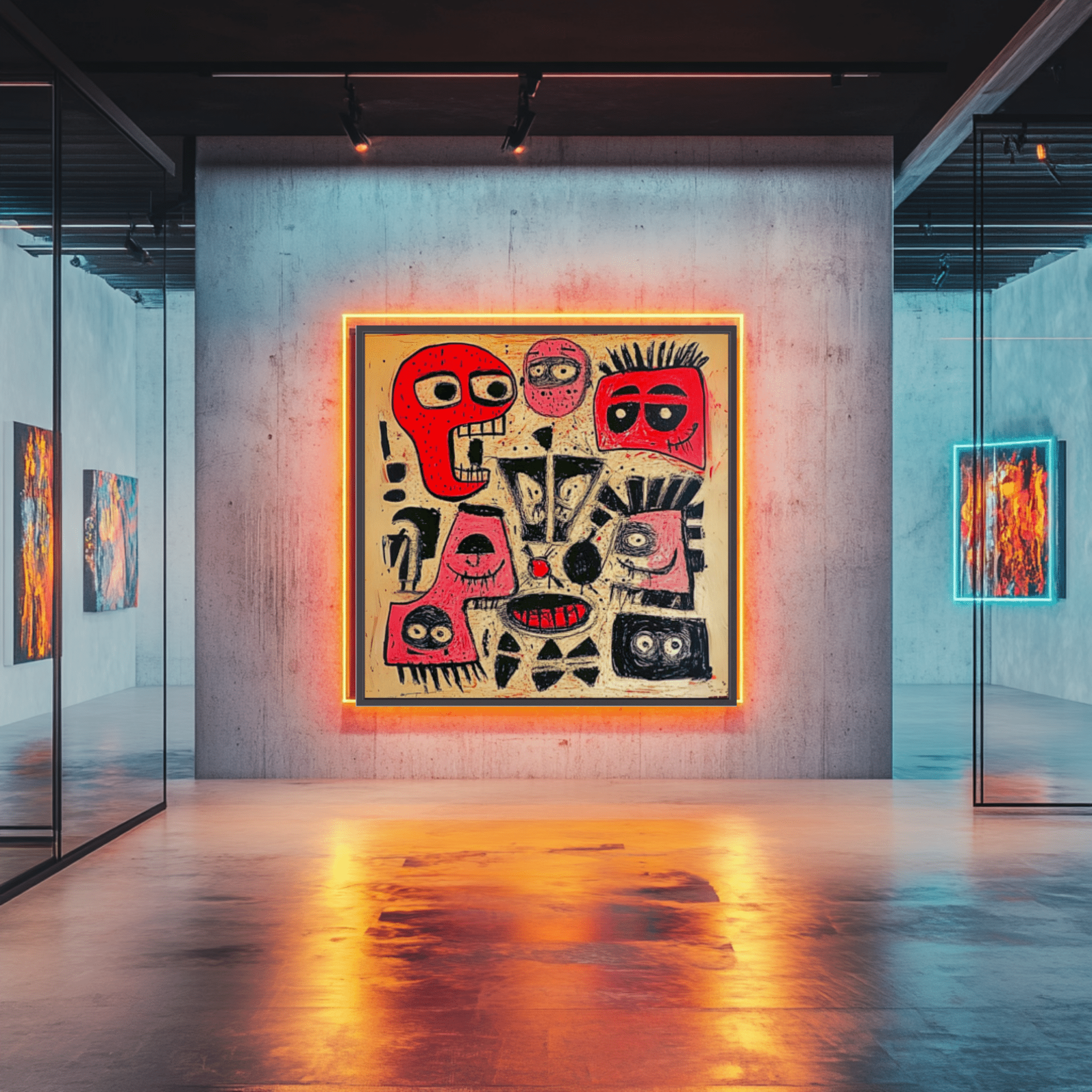 Canvas Print: Chaos of Expressions - Abstract Faces Art modern abstract canvas wall art by Rossetti Art – luxury interior design artwork for living room, bedroom, office – Contemporary Abstract Design Kids room decor Minimalist Art for Sale