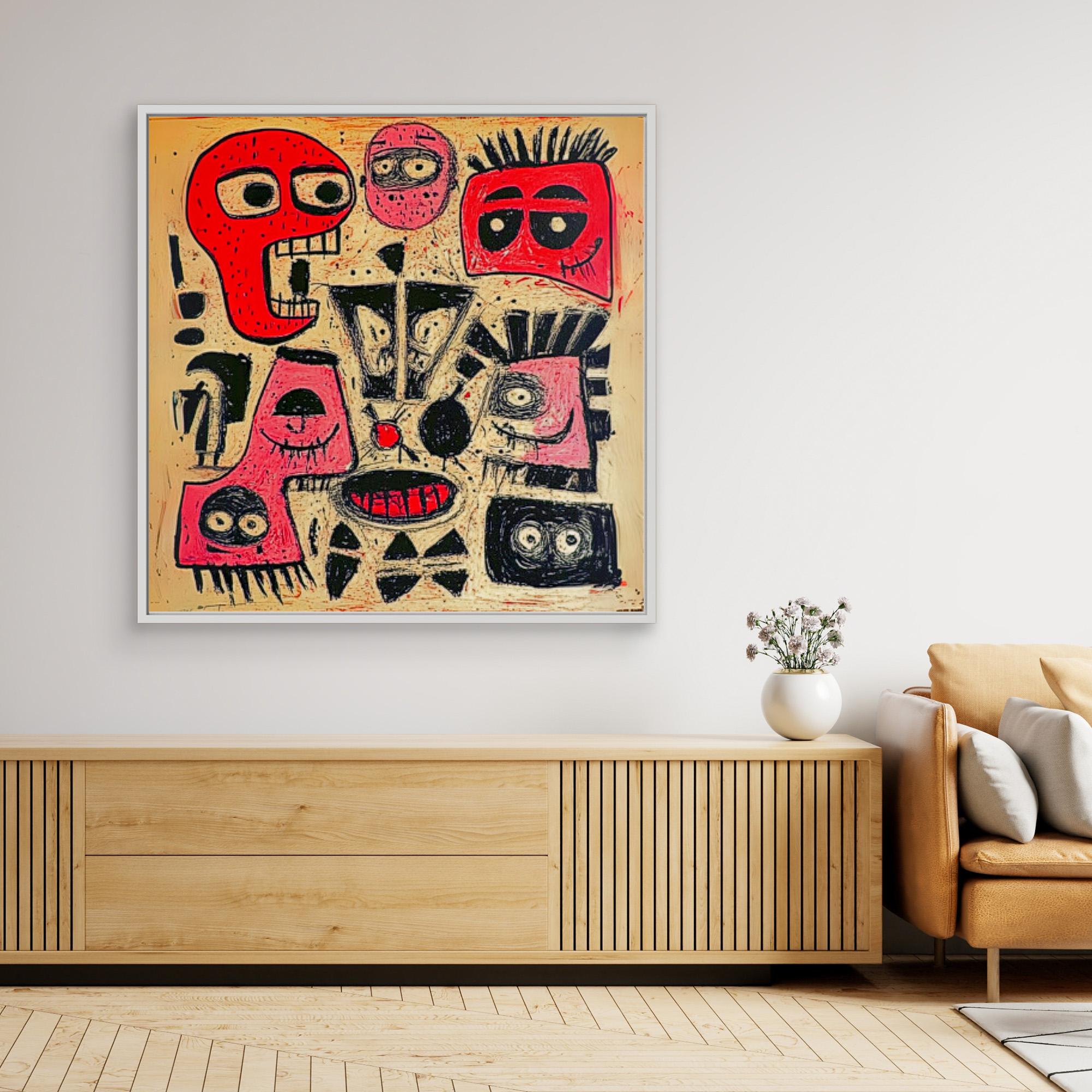 Canvas Print: Chaos of Expressions - Abstract Faces Art modern abstract canvas wall art by Rossetti Art – luxury interior design artwork for living room, bedroom, office – Contemporary Abstract Design Kids room decor Minimalist Art for Sale