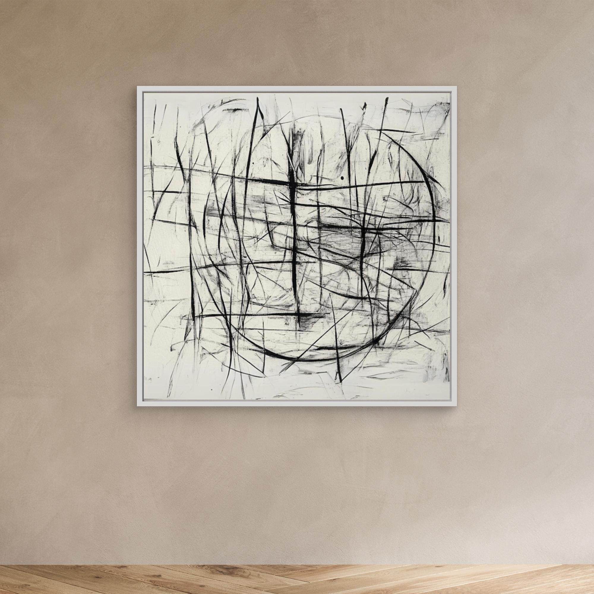 Canvas Print : Chaotic Balance - Abstract Black and White Line Art modern abstract canvas wall art by Rossetti Art – luxury interior design artwork for living room, bedroom, office – Abstract Line Art Black And White Art Black and white canvas Art for bedroom