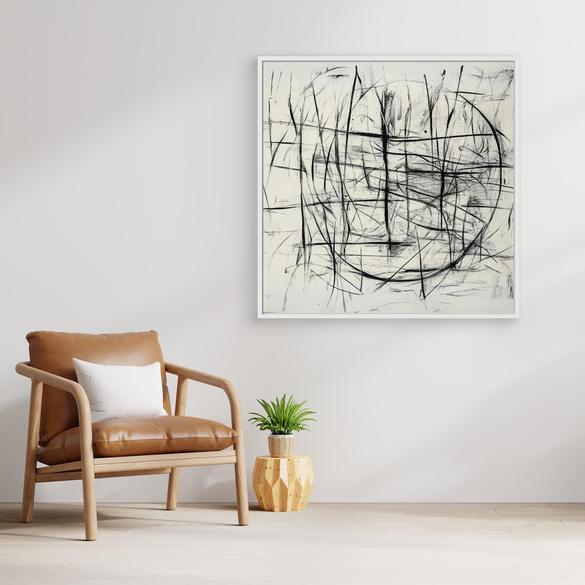 Canvas Print : Chaotic Balance - Abstract Black and White Line Art modern abstract canvas wall art by Rossetti Art – luxury interior design artwork for living room, bedroom, office – Abstract Line Art Black And White Art Black and white canvas Art for bedroom