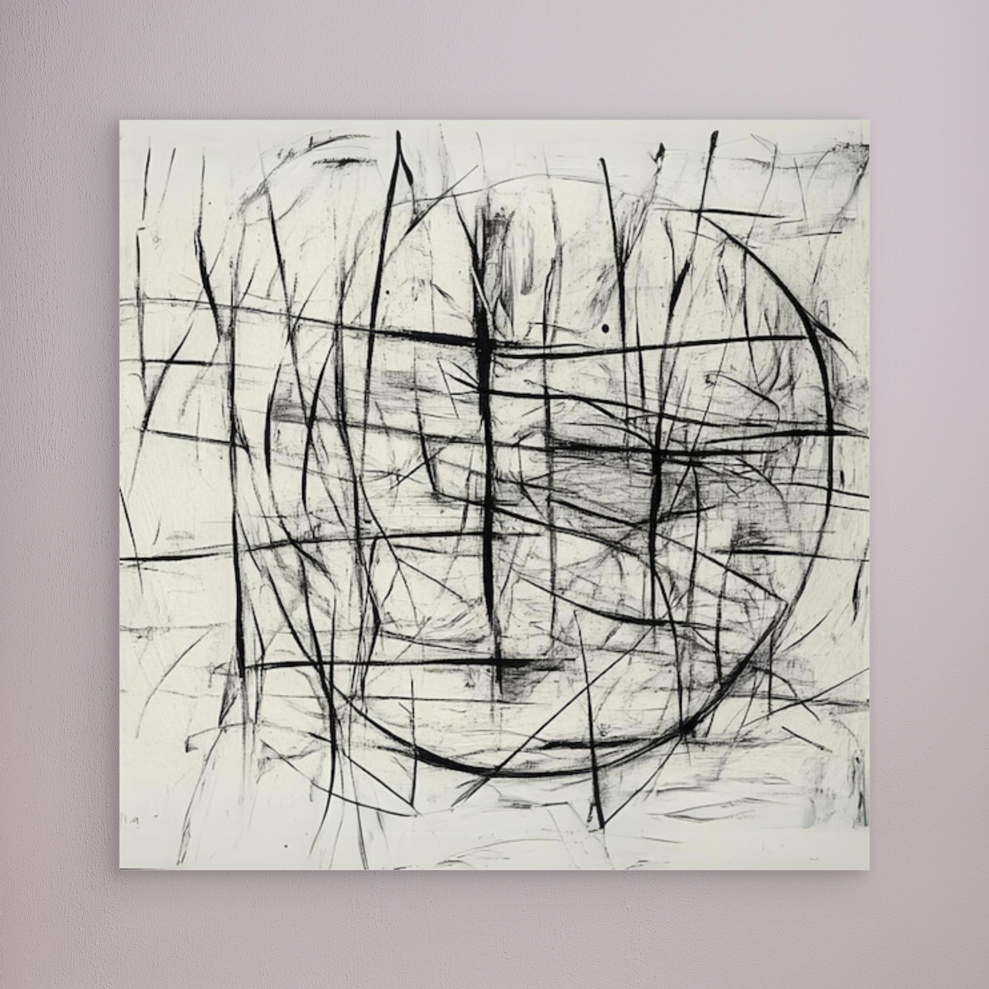 Canvas Print : Chaotic Balance - Abstract Black and White Line Art modern abstract canvas wall art by Rossetti Art – luxury interior design artwork for living room, bedroom, office – Abstract Line Art Black And White Art Black and white canvas Art for bedroom