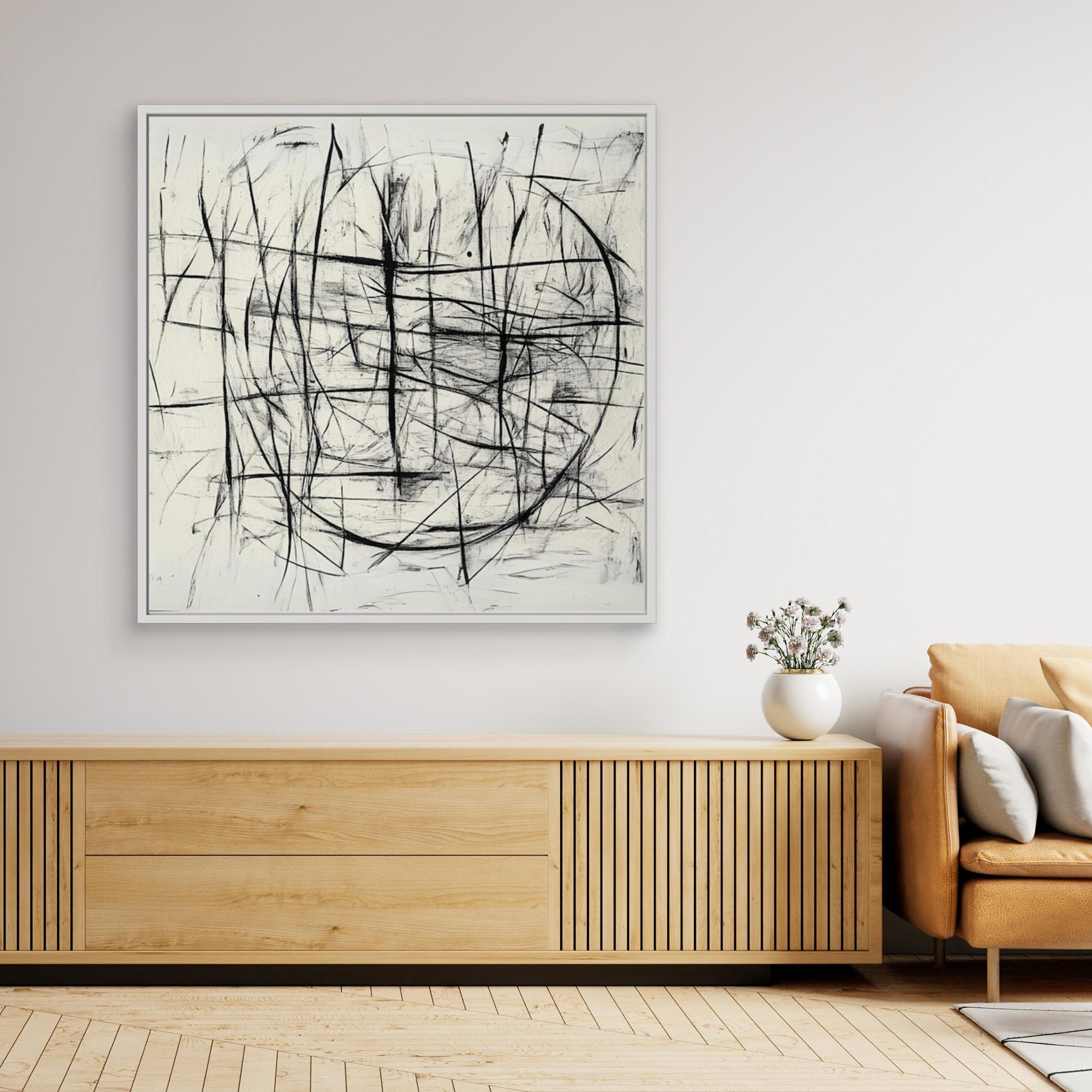 Canvas Print : Chaotic Balance - Abstract Black and White Line Art modern abstract canvas wall art by Rossetti Art – luxury interior design artwork for living room, bedroom, office – Abstract Line Art Black And White Art Black and white canvas Art for bedroom
