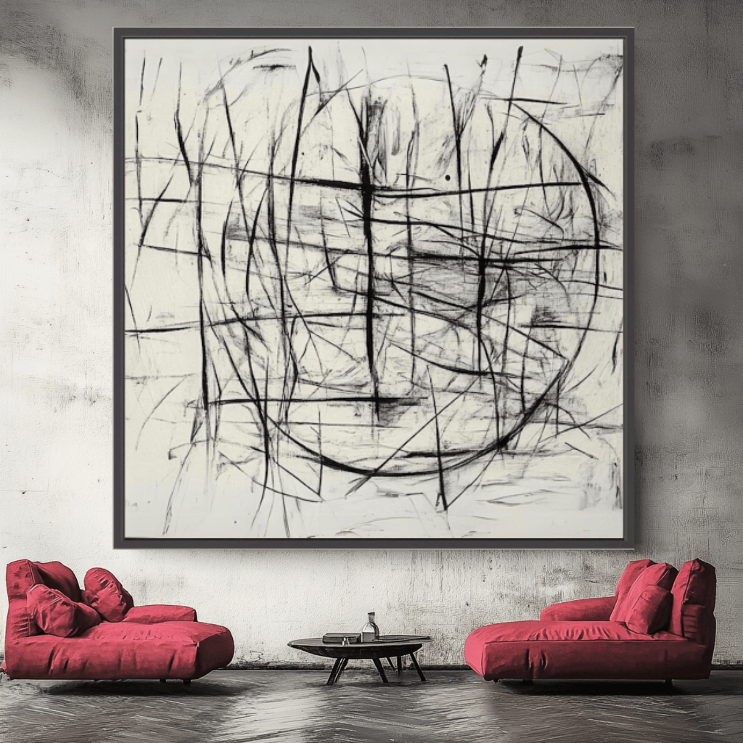 Canvas Print : Chaotic Balance - Abstract Black and White Line Art modern abstract canvas wall art by Rossetti Art – luxury interior design artwork for living room, bedroom, office – Abstract Line Art Black And White Art Black and white canvas Art for bedroom
