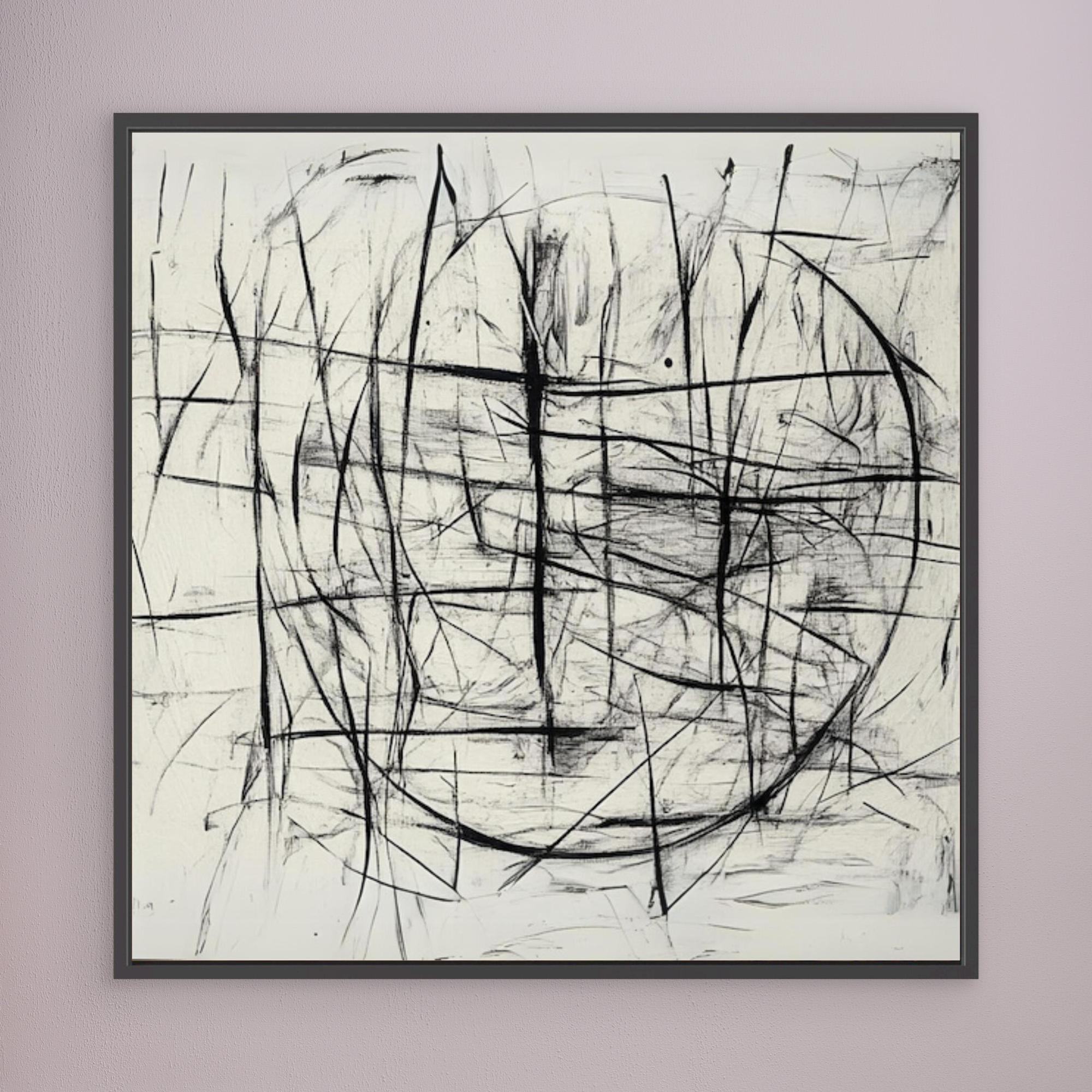 Canvas Print : Chaotic Balance - Abstract Black and White Line Art modern abstract canvas wall art by Rossetti Art – luxury interior design artwork for living room, bedroom, office – Abstract Line Art Black And White Art Black and white canvas Art for bedroom