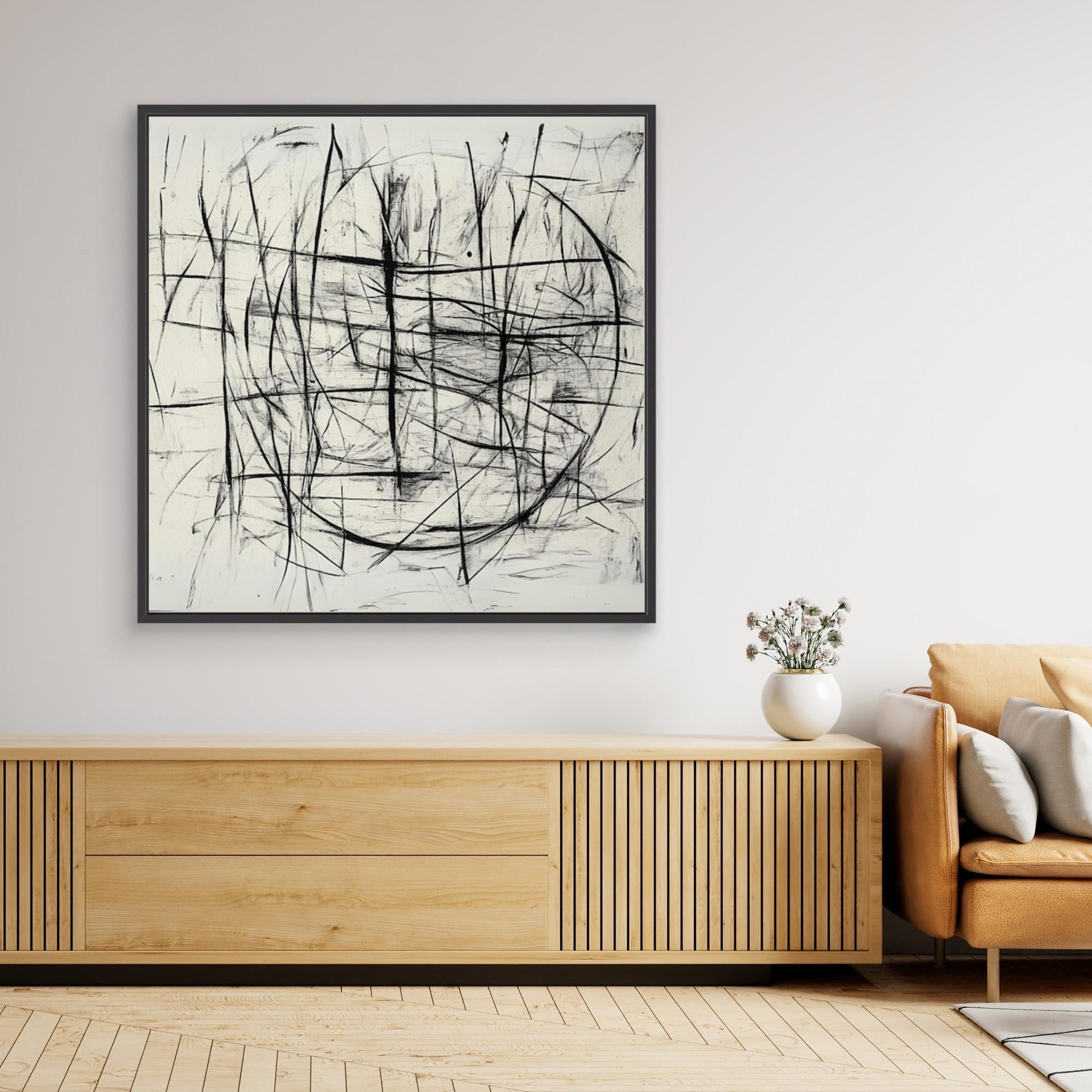 Canvas Print : Chaotic Balance - Abstract Black and White Line Art modern abstract canvas wall art by Rossetti Art – luxury interior design artwork for living room, bedroom, office – Abstract Line Art Black And White Art Black and white canvas Art for bedroom
