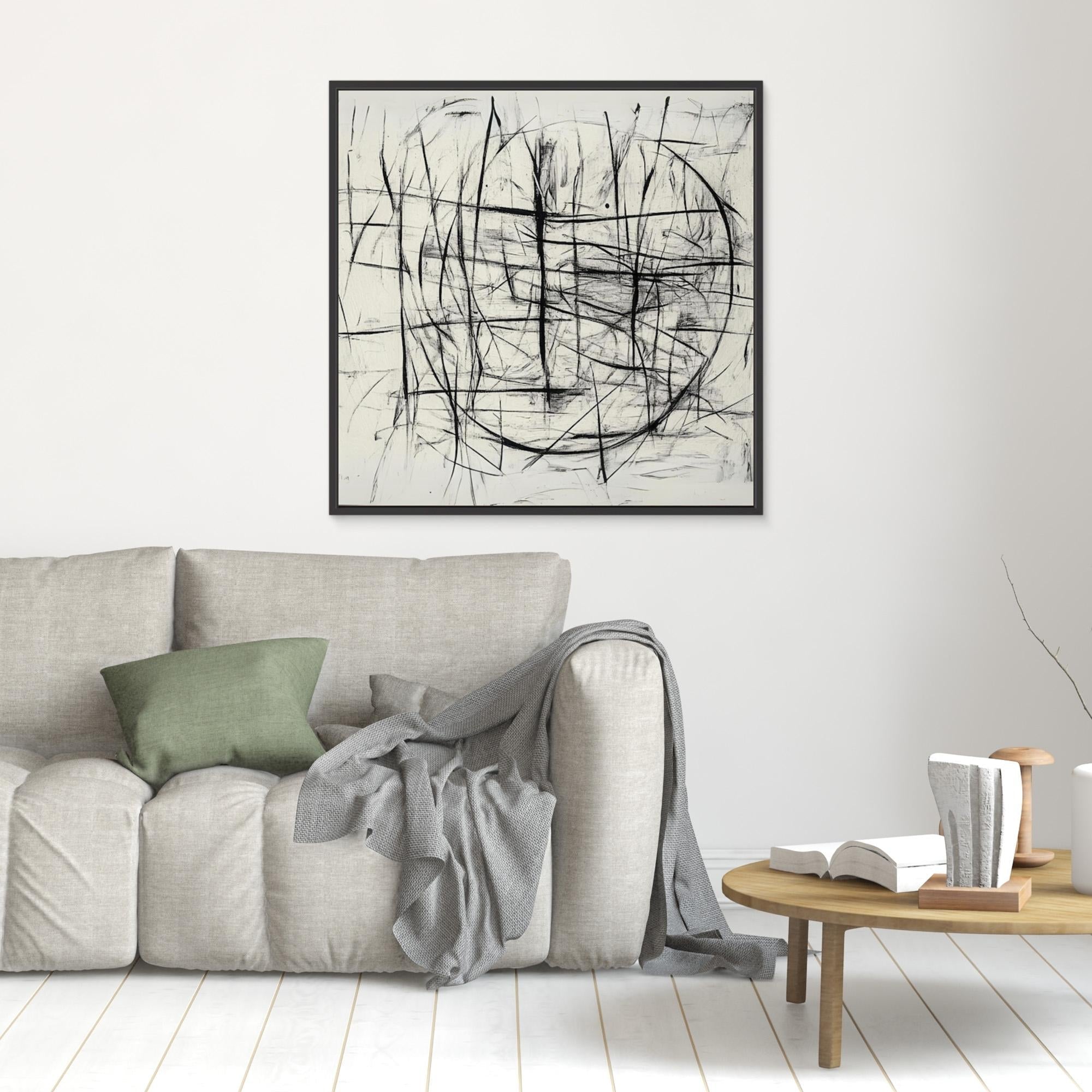 Canvas Print : Chaotic Balance - Abstract Black and White Line Art modern abstract canvas wall art by Rossetti Art – luxury interior design artwork for living room, bedroom, office – Abstract Line Art Black And White Art Black and white canvas Art for bedroom