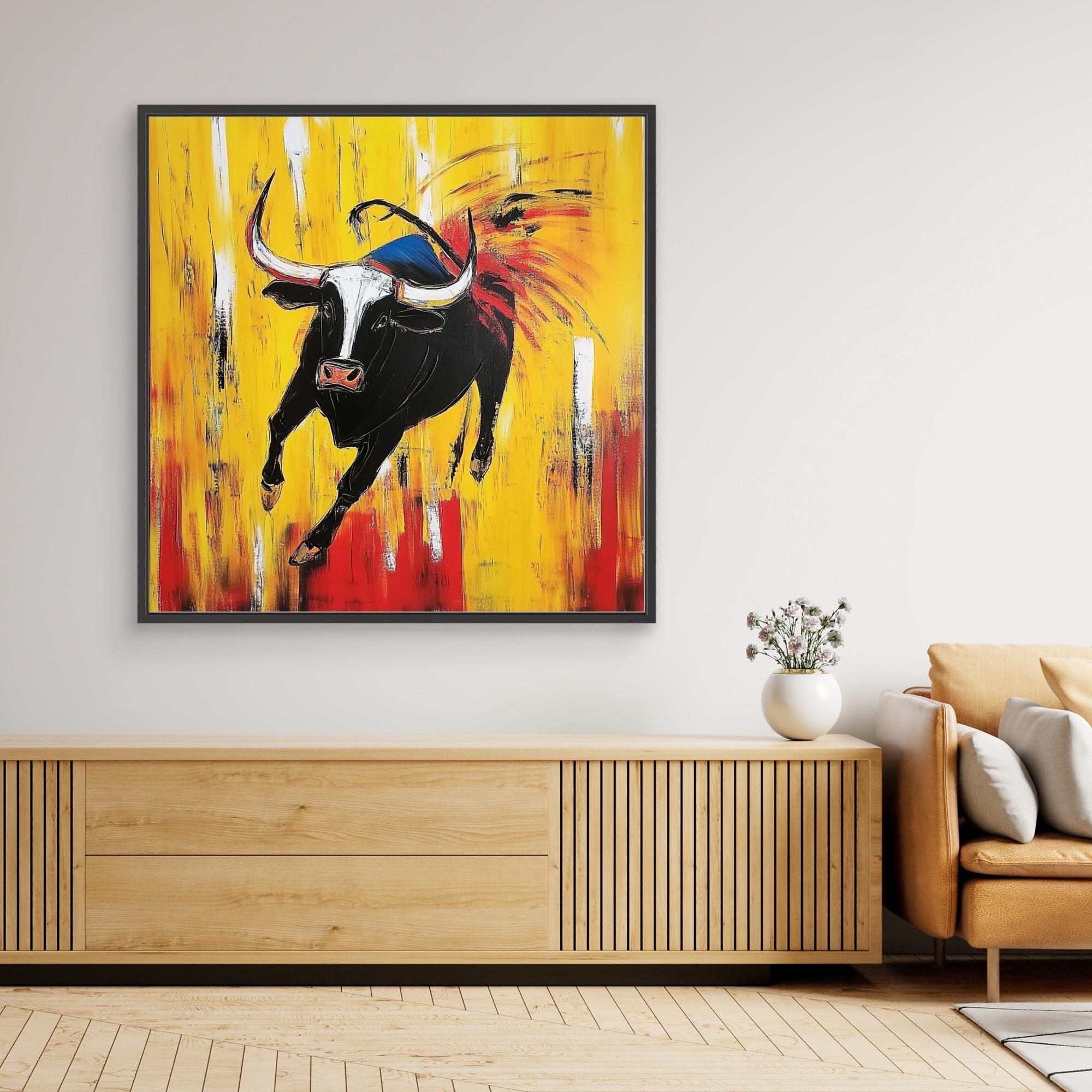 Canvas Print : Charging Spirit - Abstract Bull Art modern abstract canvas wall art by Rossetti Art – luxury interior design artwork for living room, bedroom, office – Abstract animal decor Abstract Bull Art Abstract Canvas Art