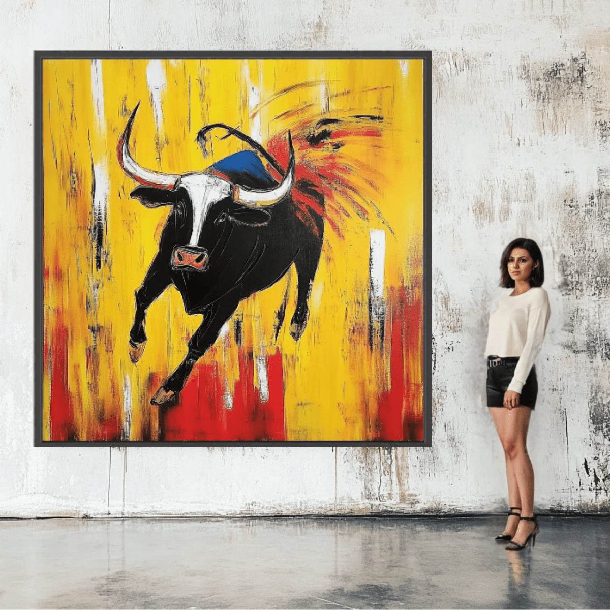 Canvas Print : Charging Spirit - Abstract Bull Art modern abstract canvas wall art by Rossetti Art – luxury interior design artwork for living room, bedroom, office – Abstract animal decor Abstract Bull Art Abstract Canvas Art