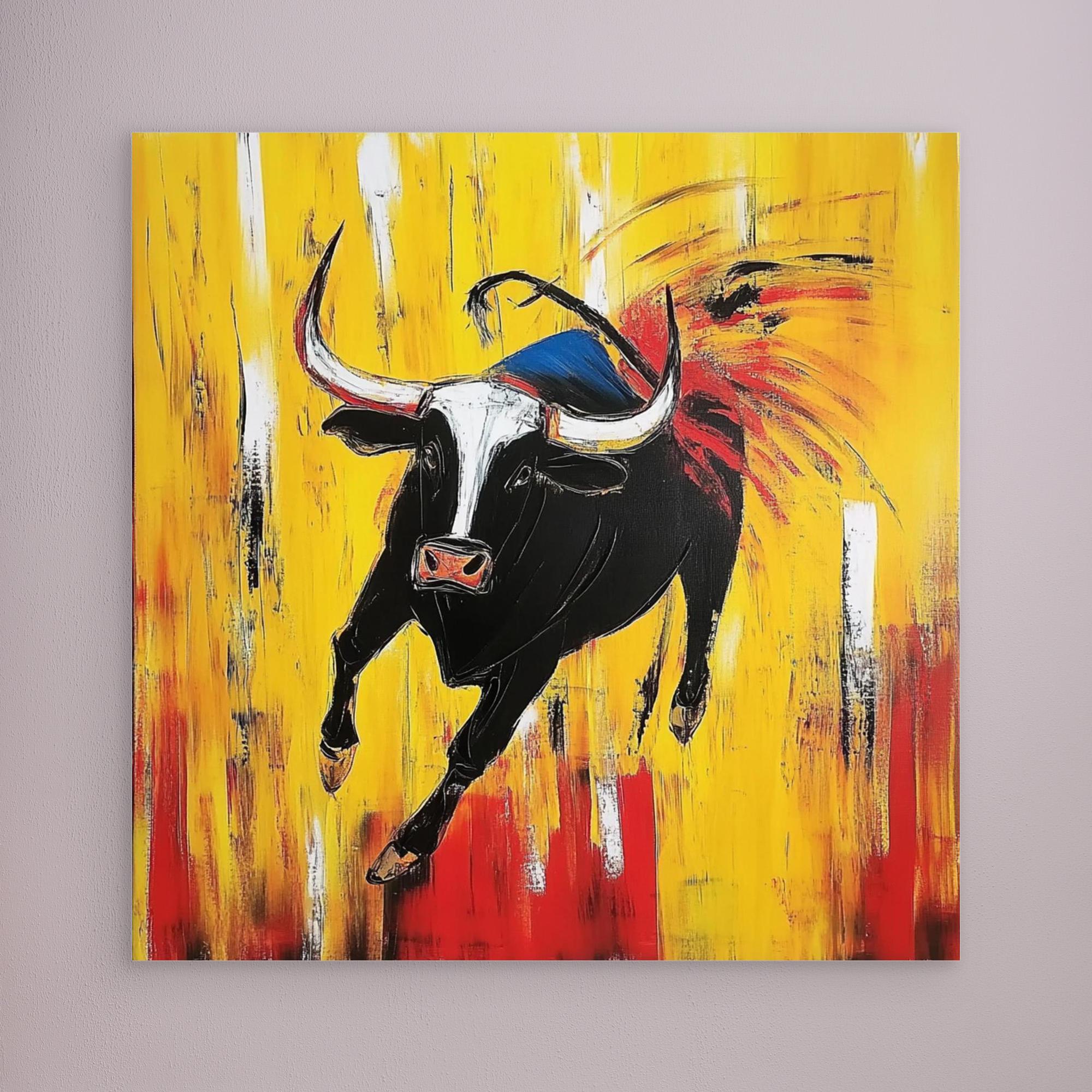 Canvas Print : Charging Spirit - Abstract Bull Art modern abstract canvas wall art by Rossetti Art – luxury interior design artwork for living room, bedroom, office – Abstract animal decor Abstract Bull Art Abstract Canvas Art