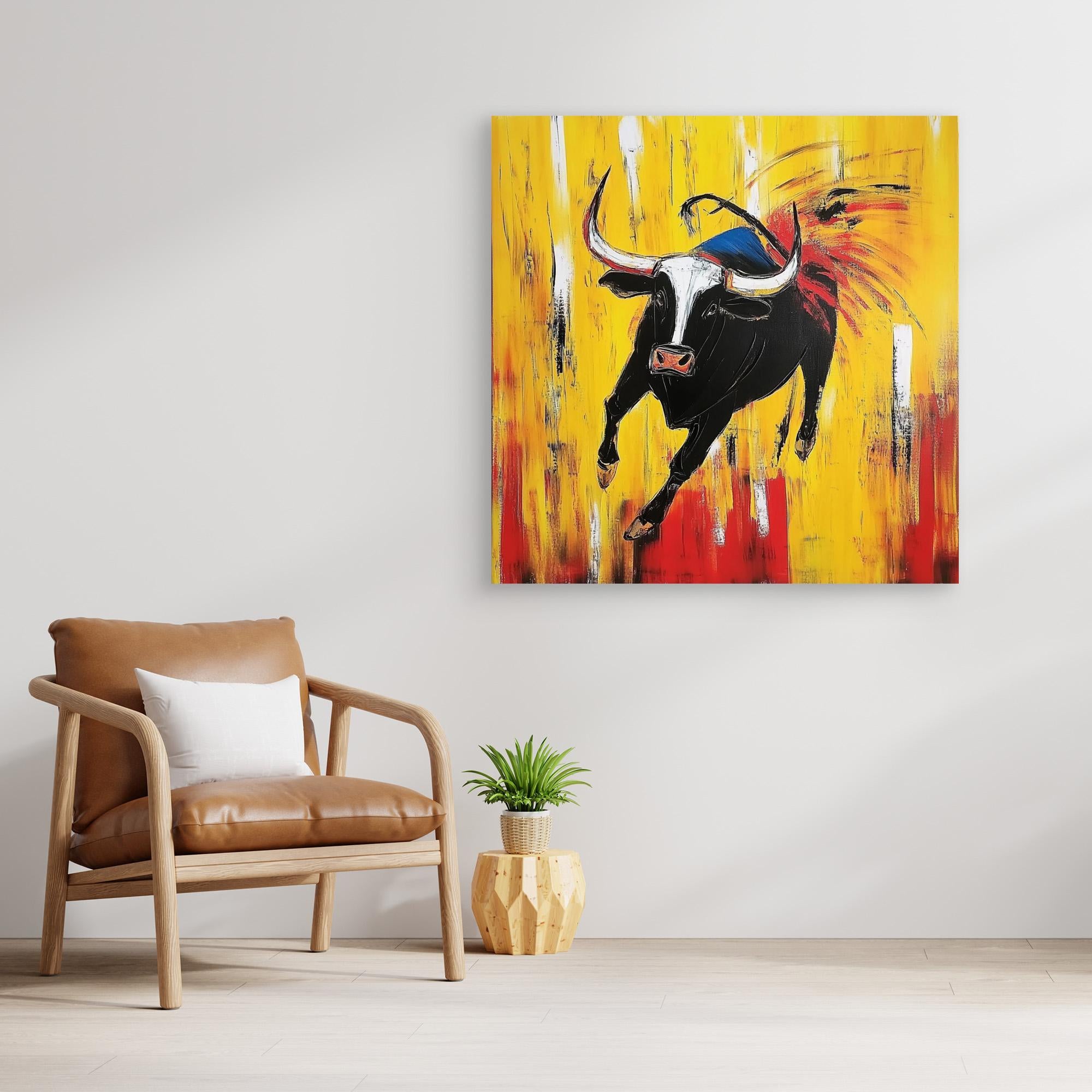 Canvas Print : Charging Spirit - Abstract Bull Art modern abstract canvas wall art by Rossetti Art – luxury interior design artwork for living room, bedroom, office – Abstract animal decor Abstract Bull Art Abstract Canvas Art