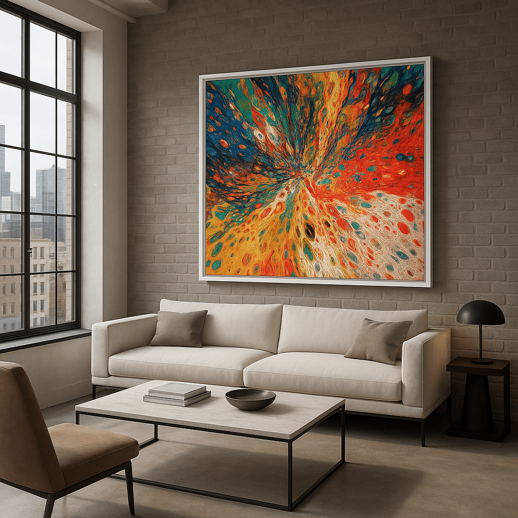 Canvas Print : "Chromatic Burst" - Explosive Rainbow Abstract Acrylic Pour Art Print - Chiara Rossetti