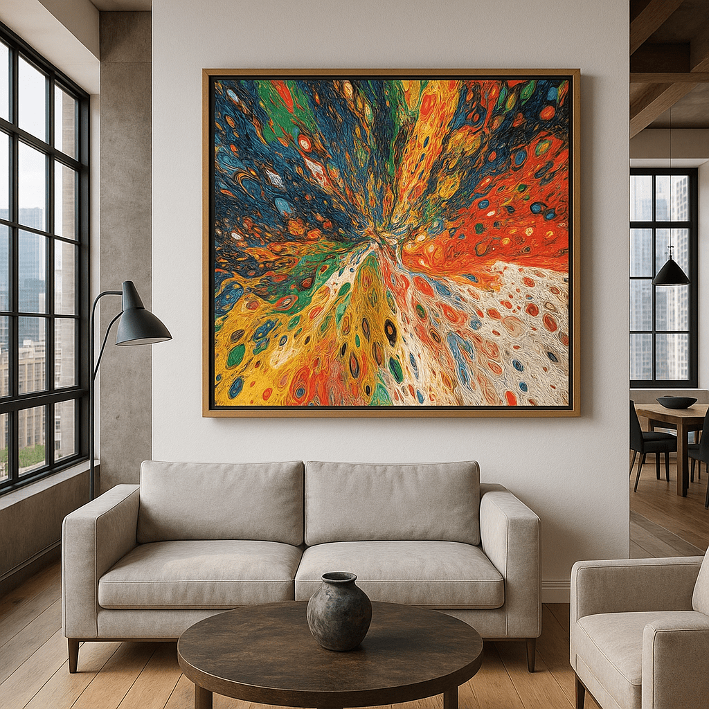 Canvas Print : "Chromatic Burst" - Explosive Rainbow Abstract Acrylic Pour Art Print - Chiara Rossetti