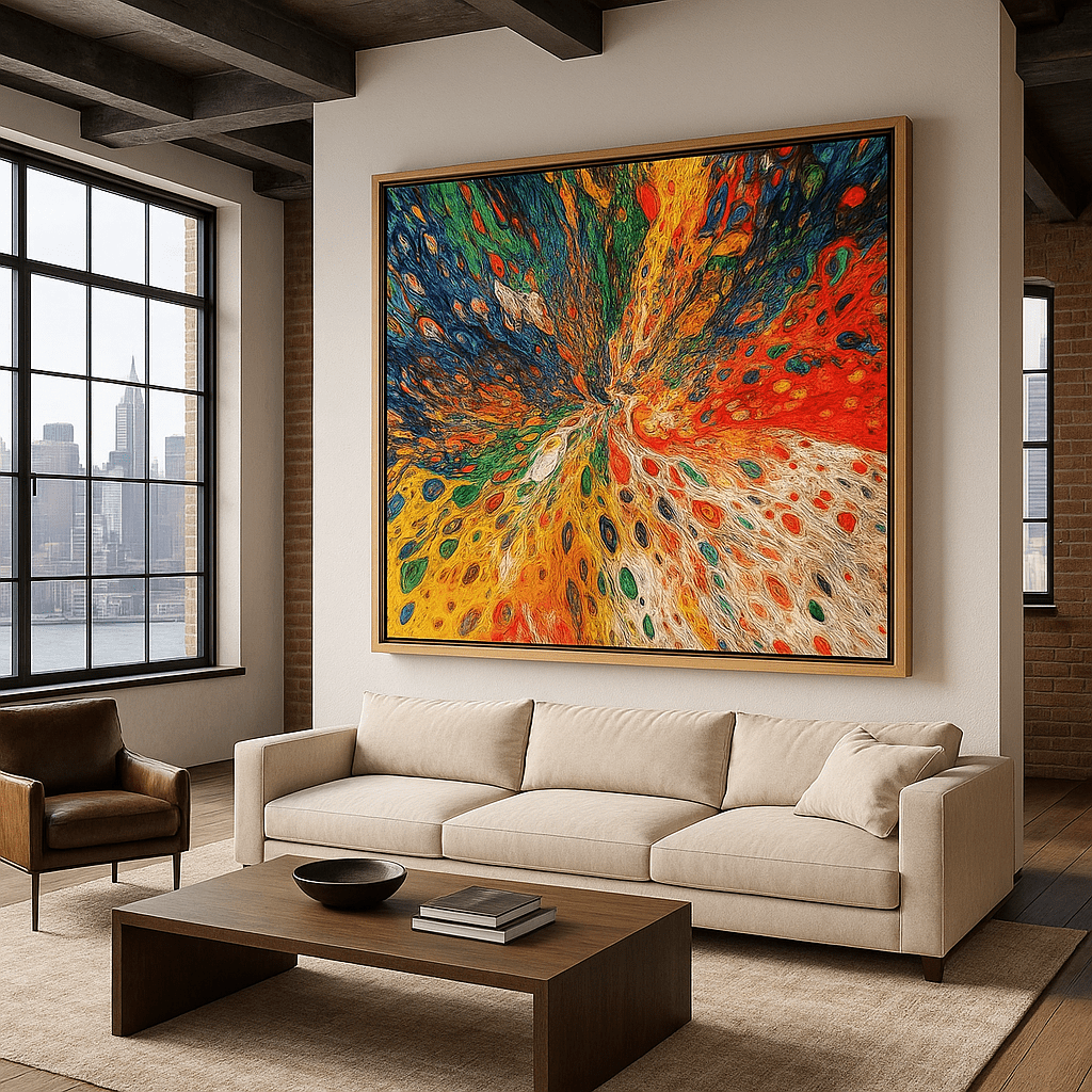 Canvas Print : "Chromatic Burst" - Explosive Rainbow Abstract Acrylic Pour Art Print - Chiara Rossetti