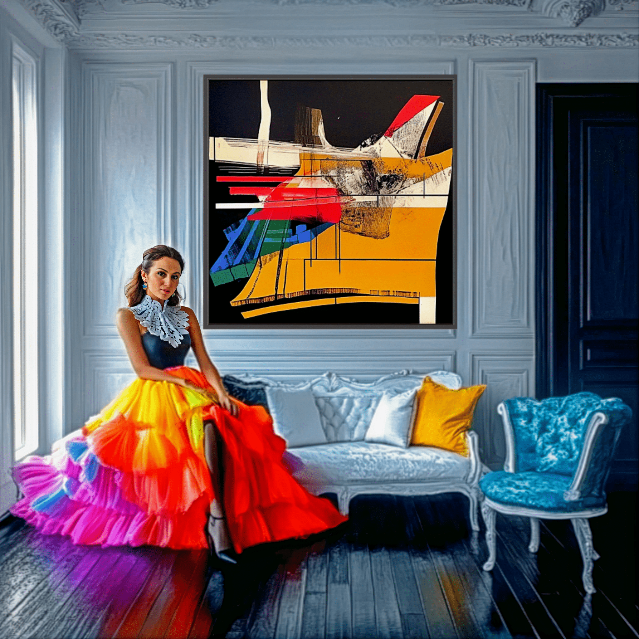 Canvas Print: Chromatic Momentum - Abstract Geometric Wall Art modern abstract canvas wall art by Rossetti Art – luxury interior design artwork for living room, bedroom, office – abstract geometric wall art bold statement artwork colorful modern canvas print