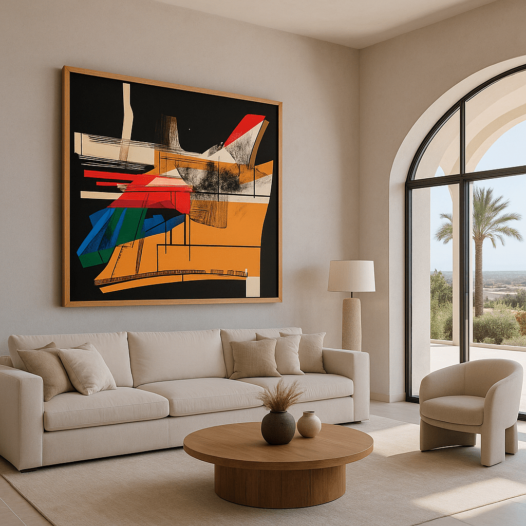 Canvas Print: Chromatic Momentum - Abstract Geometric Wall Art modern abstract canvas wall art by Rossetti Art – luxury interior design artwork for living room, bedroom, office – abstract geometric wall art bold statement artwork colorful modern canvas print