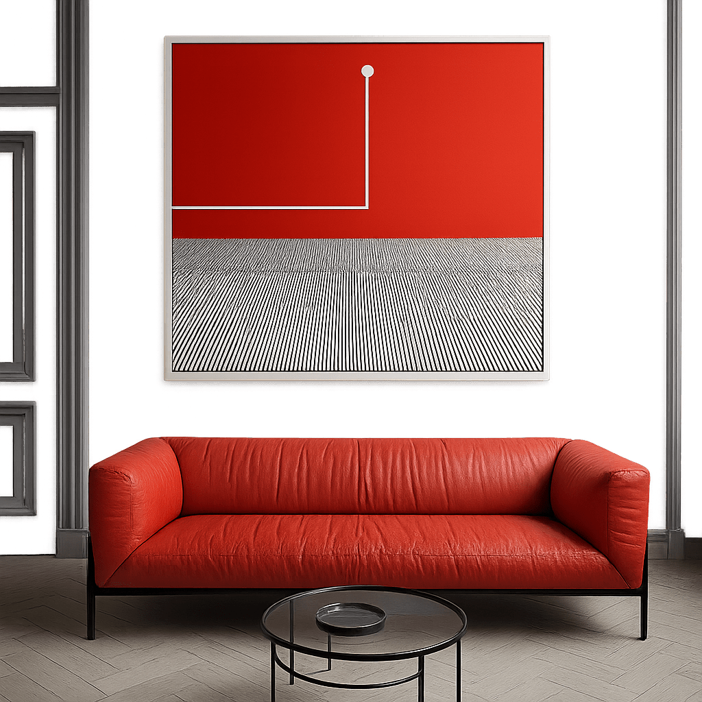 Canvas Print: Circuit Horizon Red – Minimalist Line Art modern abstract canvas wall art by Rossetti Art – luxury interior design artwork for living room, bedroom, office – Colorful Statement Wall Art Contemporary Grid Art Geometric Abstract Art