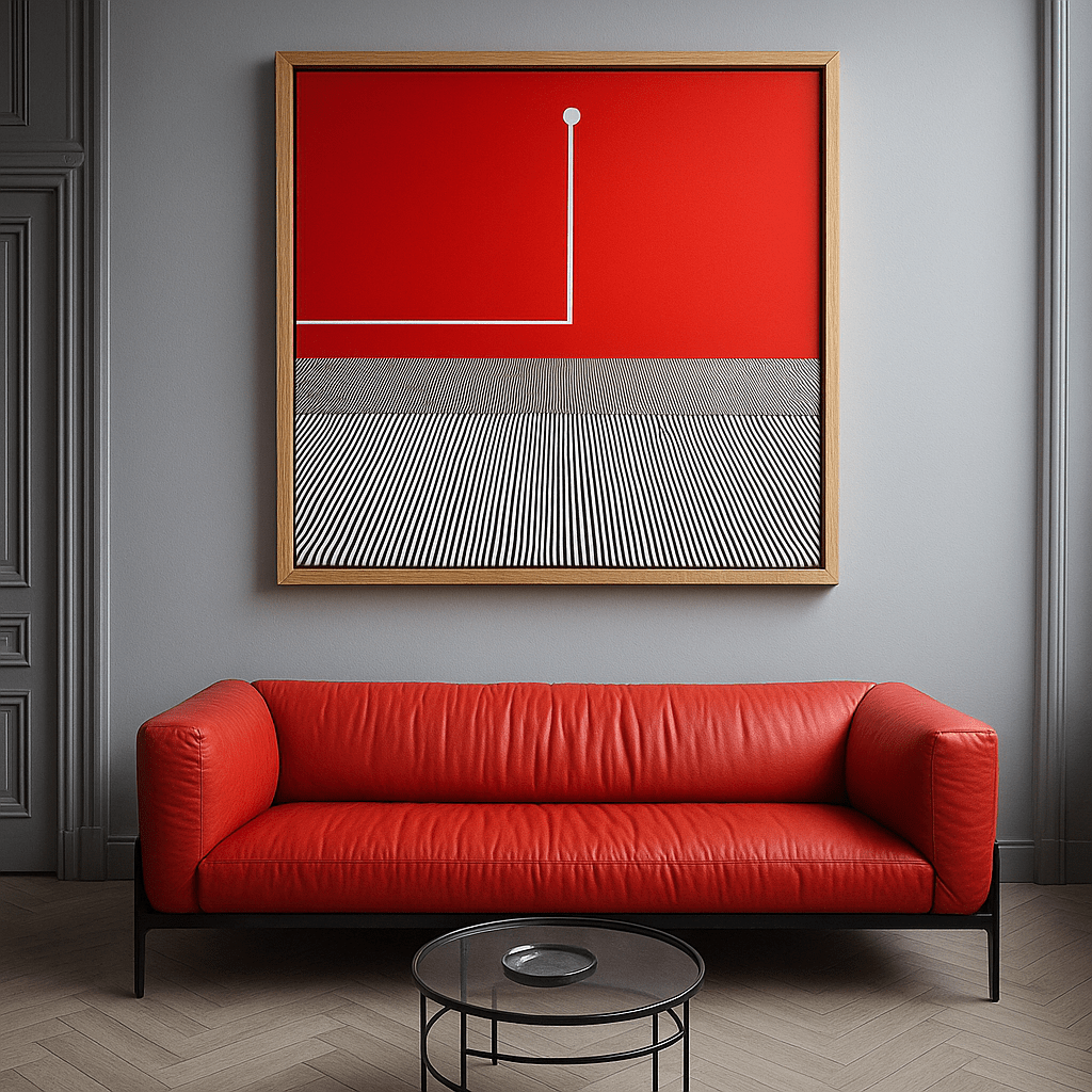 Canvas Print: Circuit Horizon Red – Minimalist Line Art modern abstract canvas wall art by Rossetti Art – luxury interior design artwork for living room, bedroom, office – Colorful Statement Wall Art Contemporary Grid Art Geometric Abstract Art