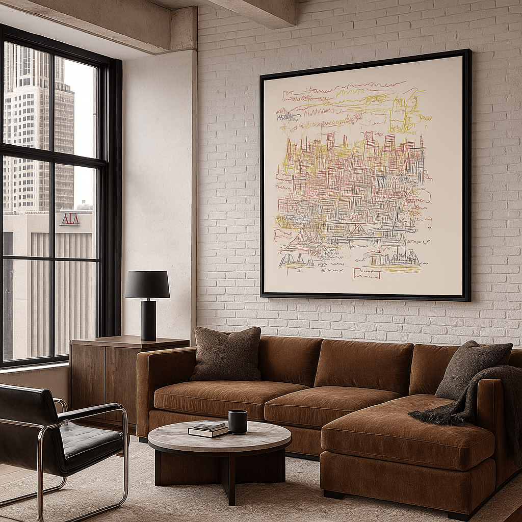Canvas Print: City Whispers – Modern Abstract Cityscape Canvas Print | Contemporary Line Art Wall Decor by Rossetti Art modern abstract canvas wall art by Rossetti Art – luxury interior design artwork for living room, bedroom, office – abstract wall art canvas print art Chiara Rossetti
