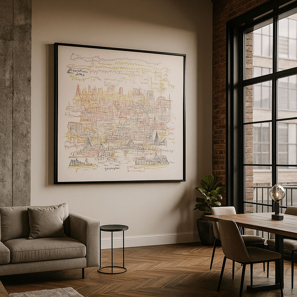 Canvas Print: City Whispers – Modern Abstract Cityscape Canvas Print | Contemporary Line Art Wall Decor by Rossetti Art modern abstract canvas wall art by Rossetti Art – luxury interior design artwork for living room, bedroom, office – abstract wall art canvas print art Chiara Rossetti