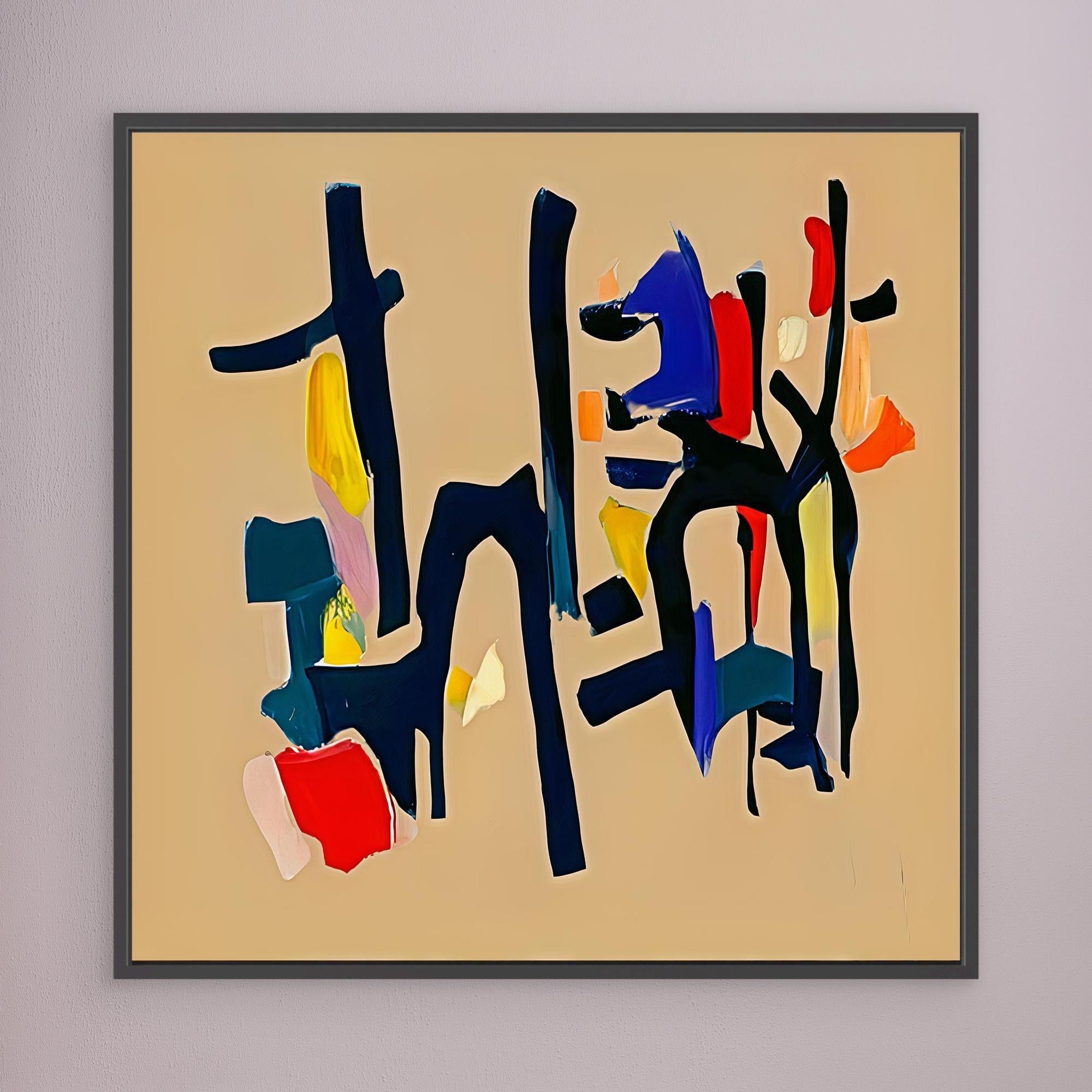 Canvas Print: Color Choreography – Abstract Expressionism Art modern abstract canvas wall art by Rossetti Art – luxury interior design artwork for living room, bedroom, office – Black and Beige Art blue and beige abstract painting Minimalist black and beige wall art