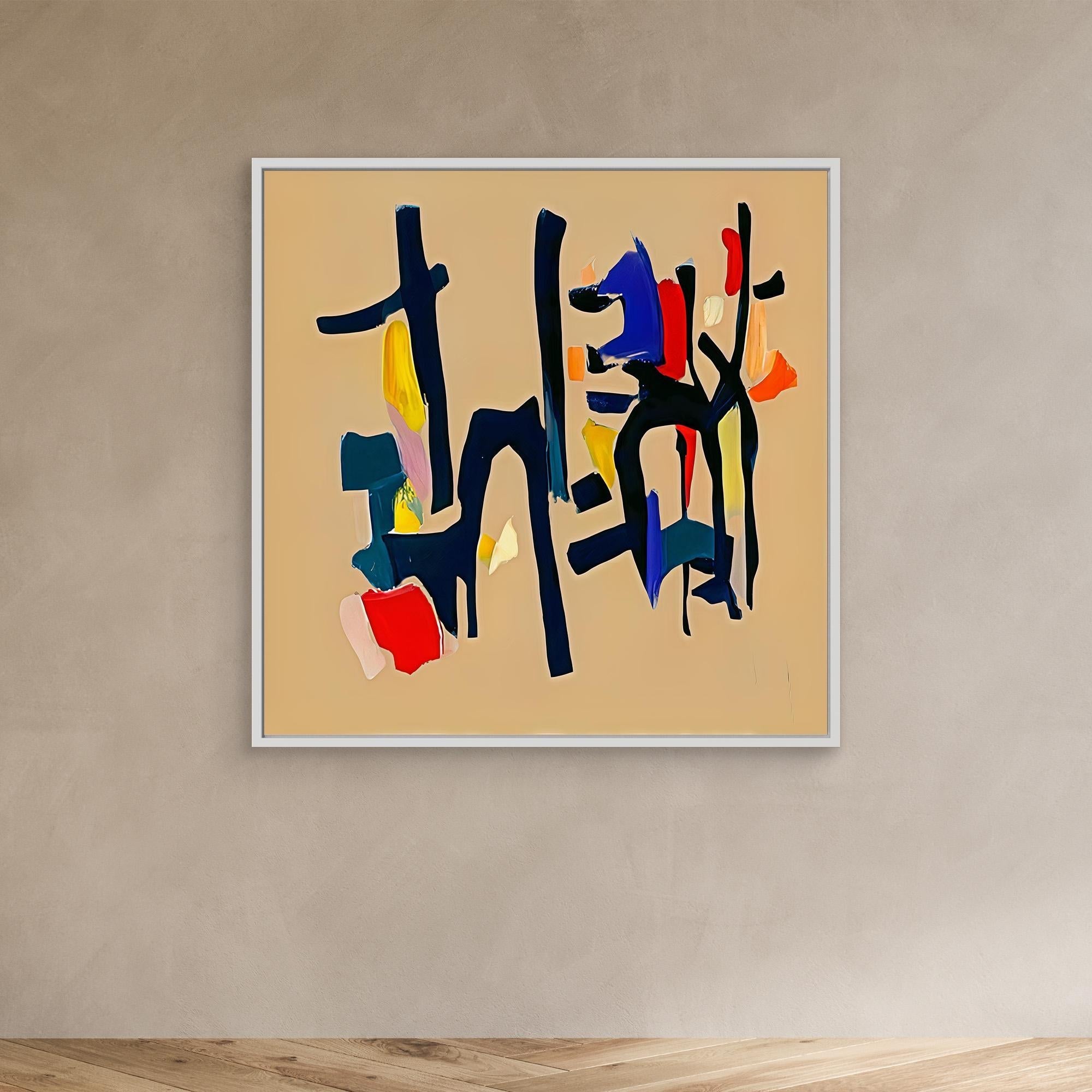 Canvas Print: Color Choreography – Abstract Expressionism Art modern abstract canvas wall art by Rossetti Art – luxury interior design artwork for living room, bedroom, office – Black and Beige Art blue and beige abstract painting Minimalist black and beige wall art