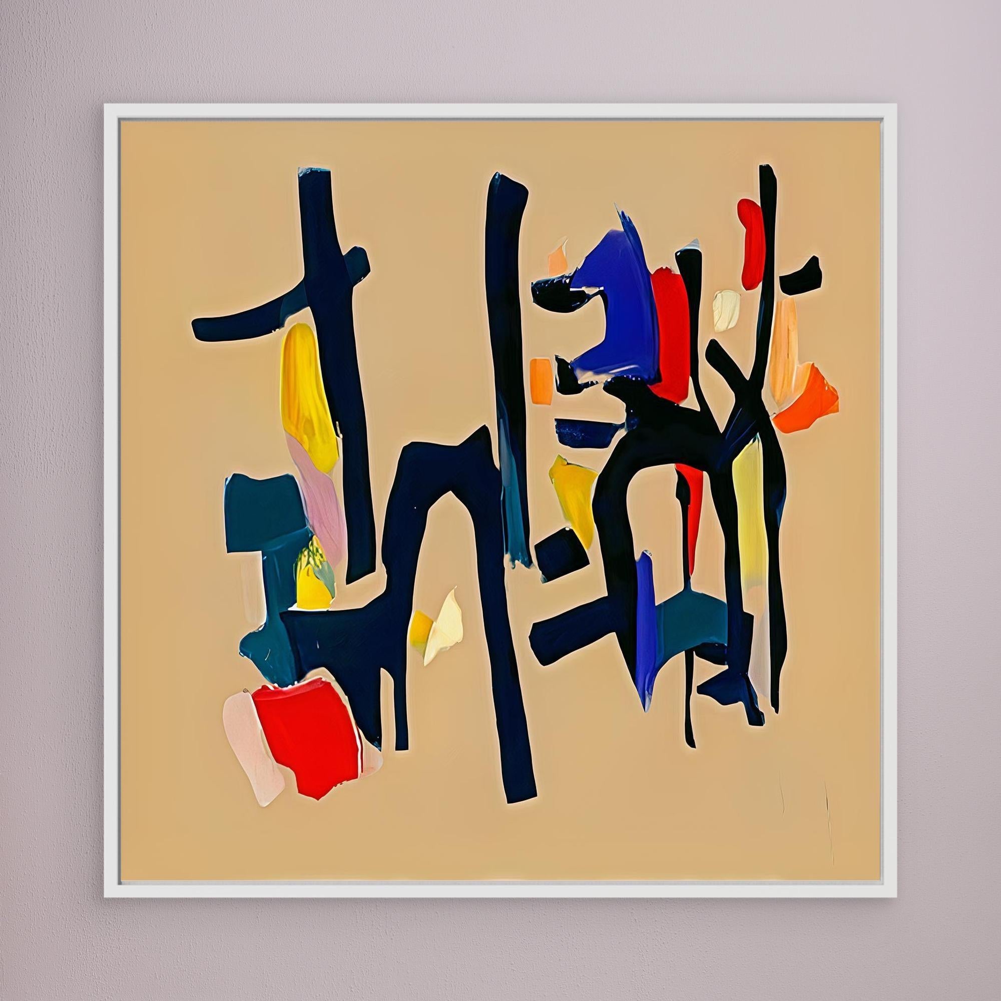 Canvas Print: Color Choreography – Abstract Expressionism Art modern abstract canvas wall art by Rossetti Art – luxury interior design artwork for living room, bedroom, office – Black and Beige Art blue and beige abstract painting Minimalist black and beige wall art